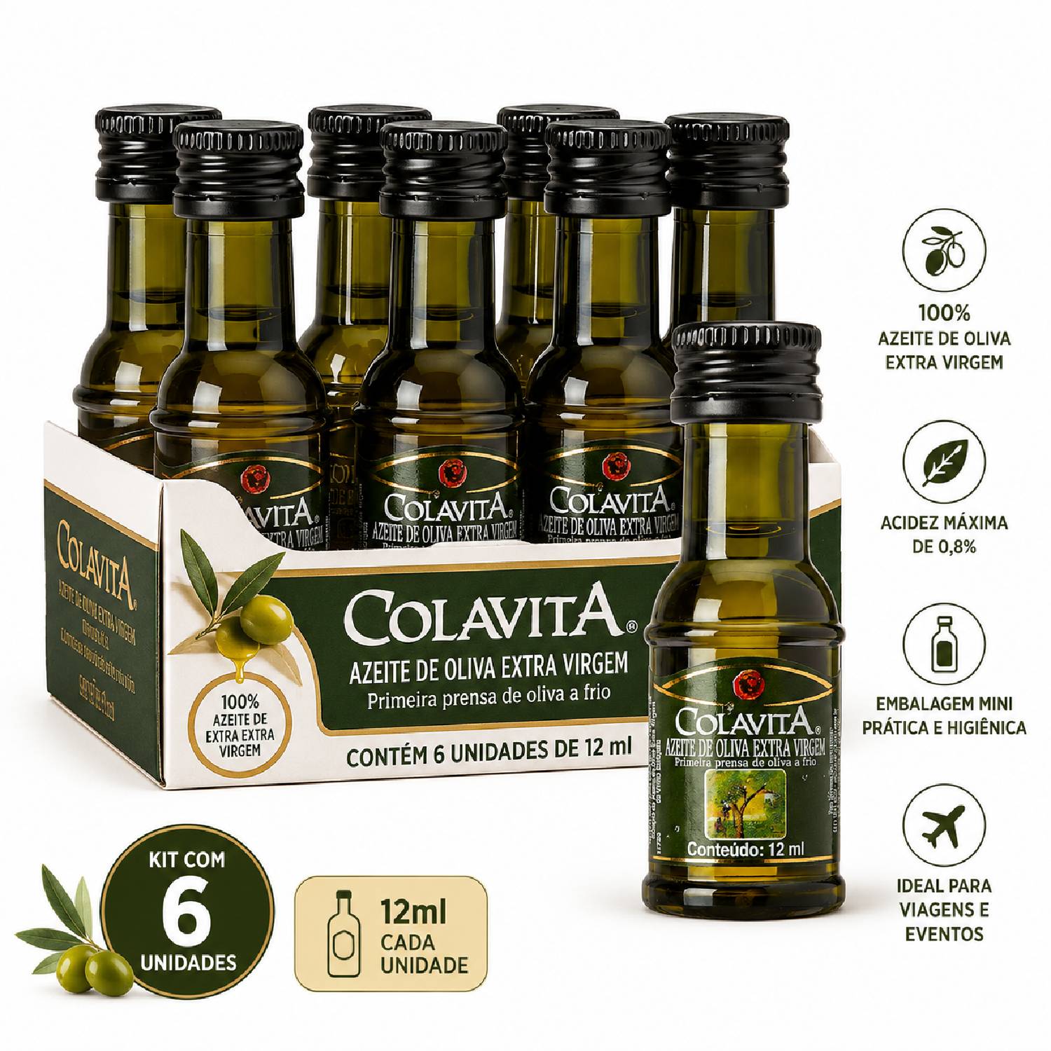 kIT 6 Mini Azeite Extra Virgem de Oliva COLAVITA 12ml