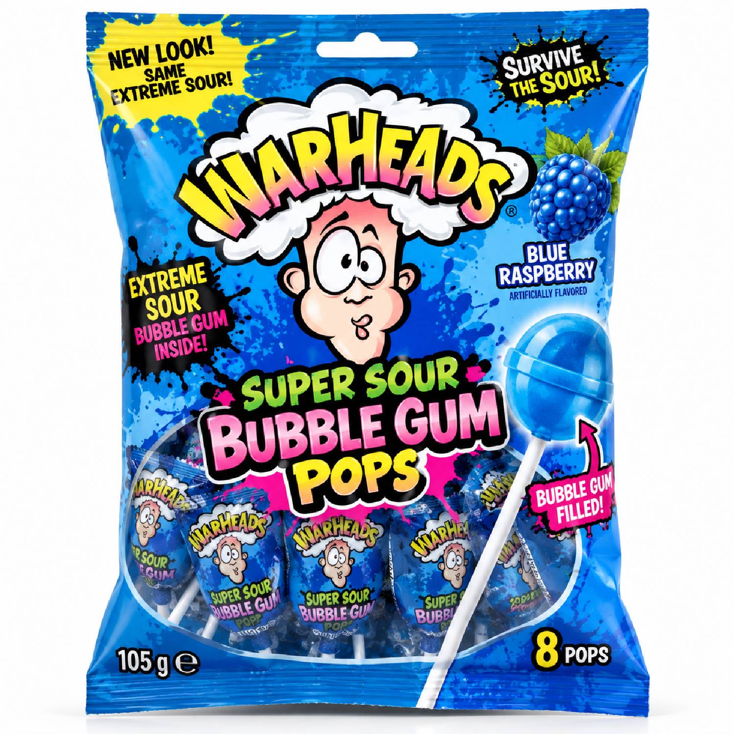 Pirulito Warheads Super Sour Blue Raspberry 105g