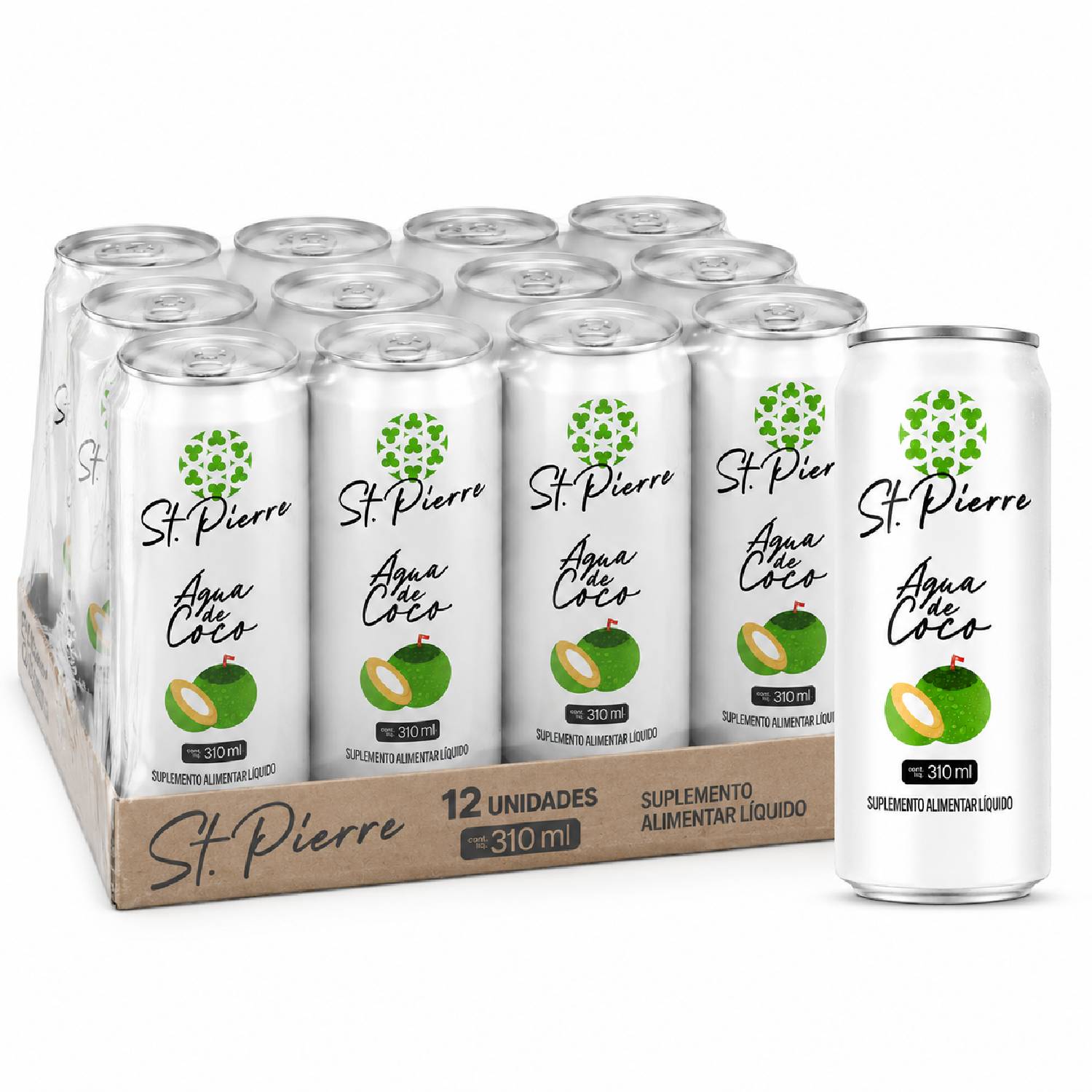 Kit 12 Bebida Zero Açucar ST PIERRE Água de Coco 310ml