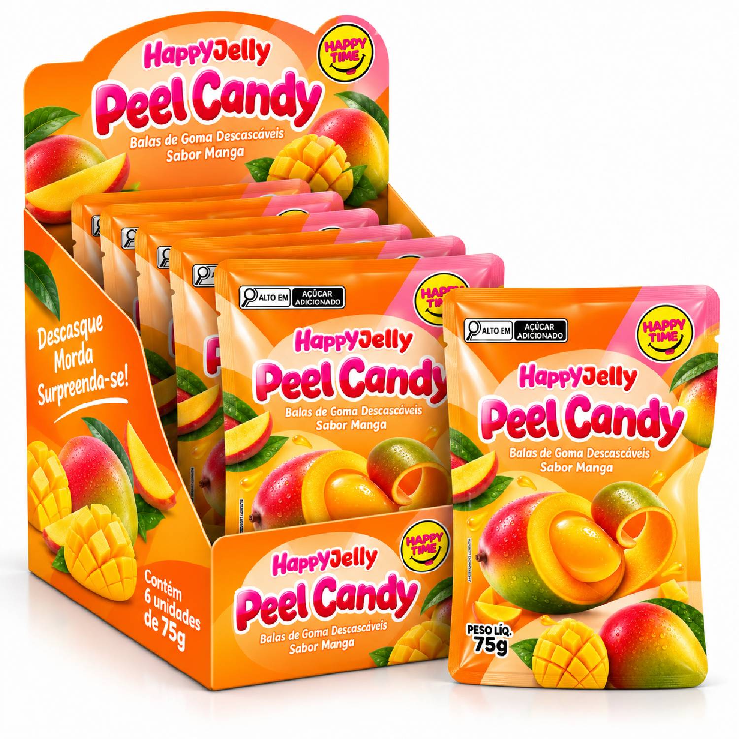 Kit 6 Bala Peel Candy Manga 75g (Bala Descascável de Manga)