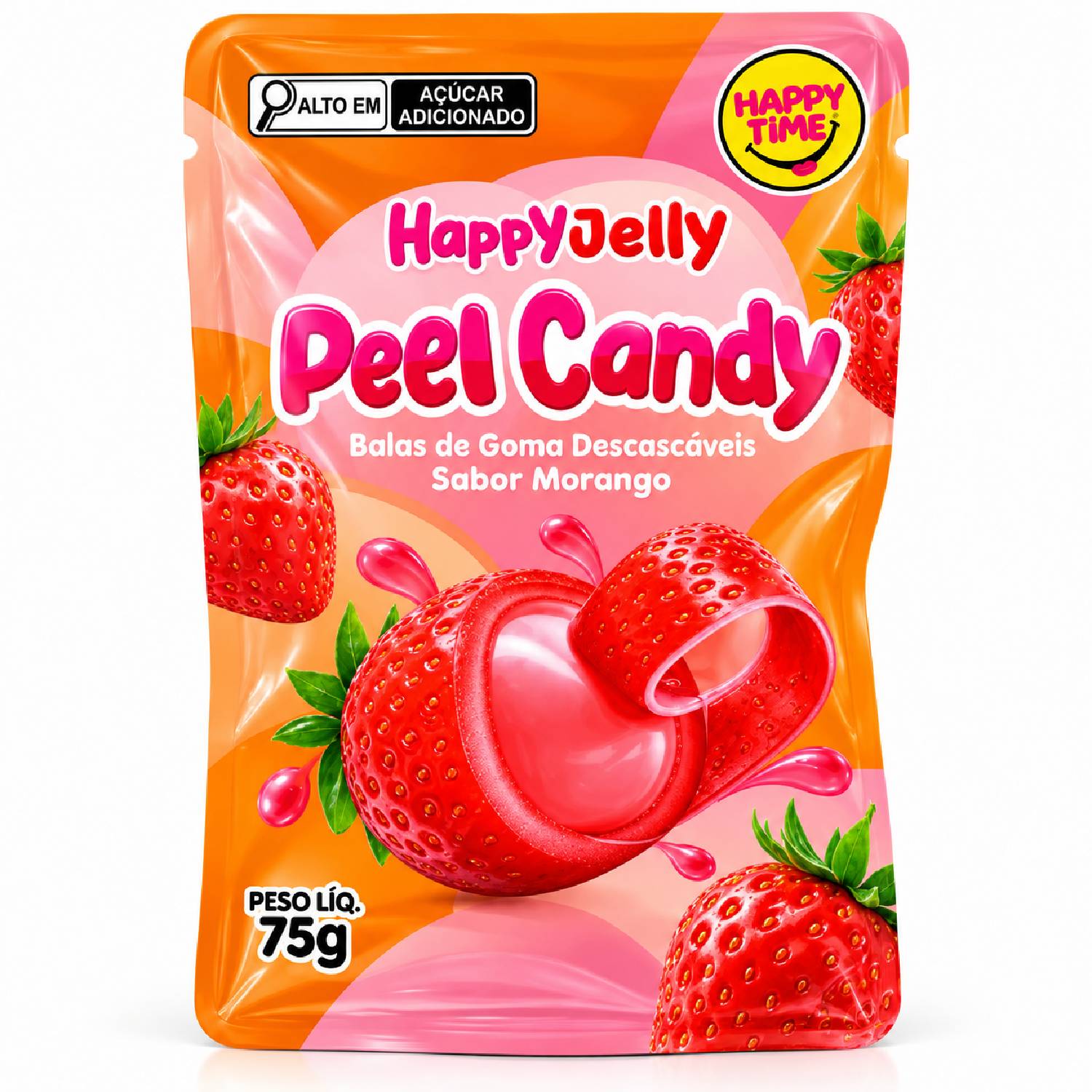 Bala Peel Candy Morango 75g (Bala Descascável de Morango)