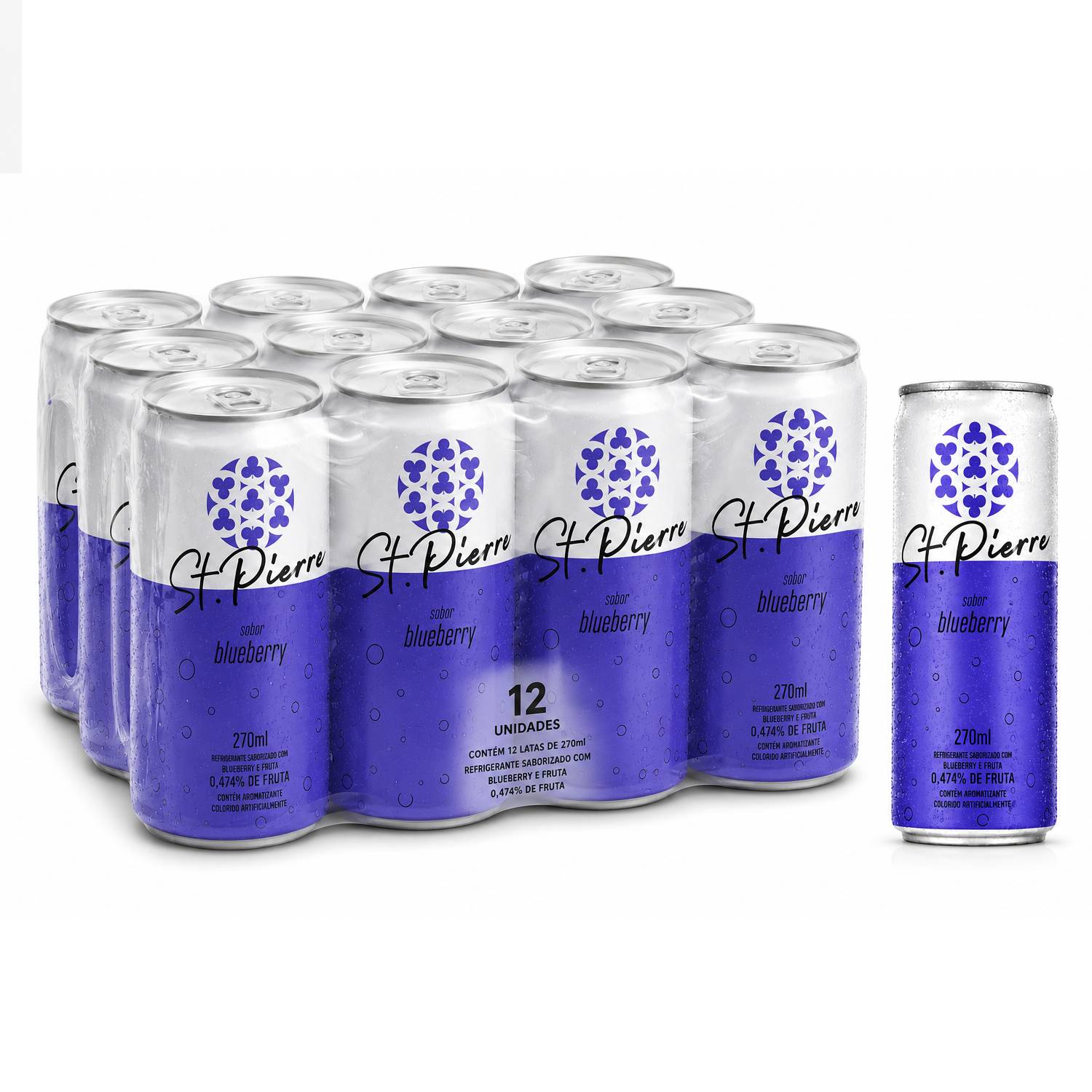 Kit 12 Refrigerante de Fruta ST PIERRE Blueberry 270ml