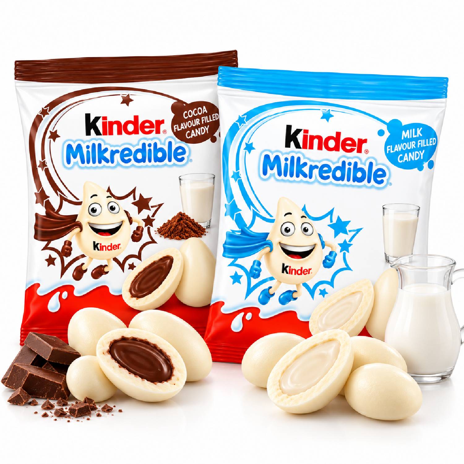Kit 2  Kinder Milkredible Recheio de Leite e Chocolate 46,8g