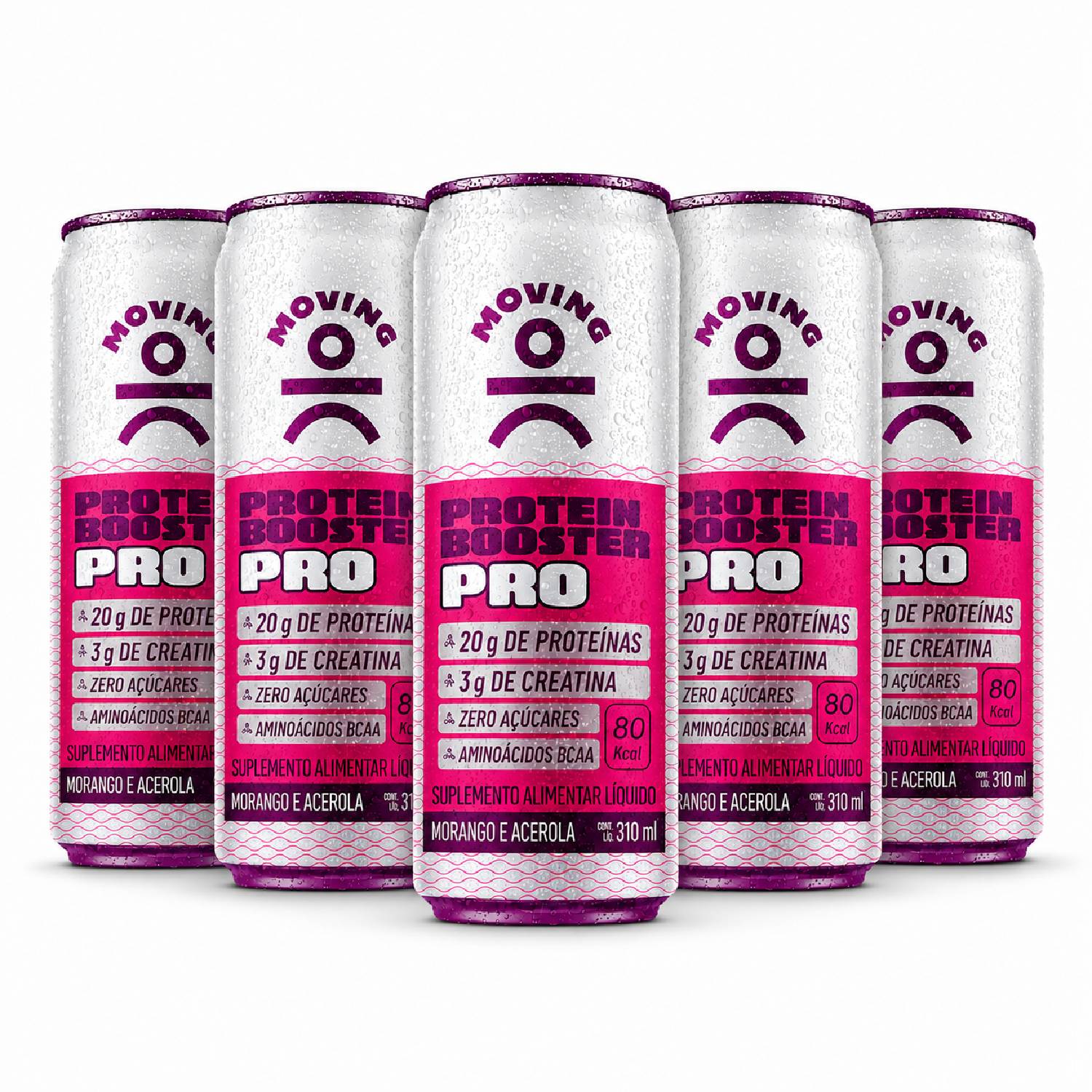 Kit 5 Bebida Protein Booster MOVING Morango e Acerola 310ml