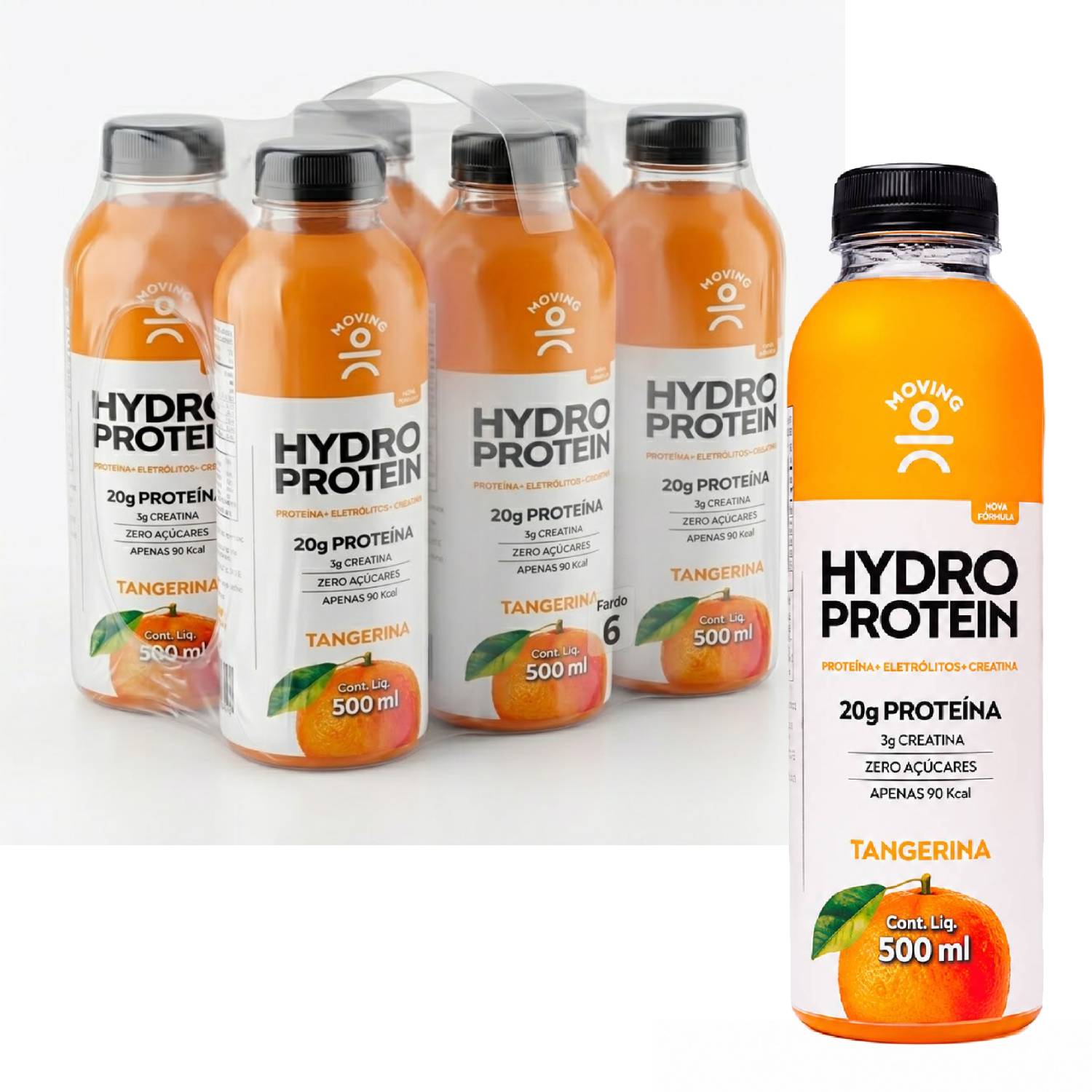 Kit 6 Bebida MOVING Hydro Protein 20g Tangerina Zero 500ml