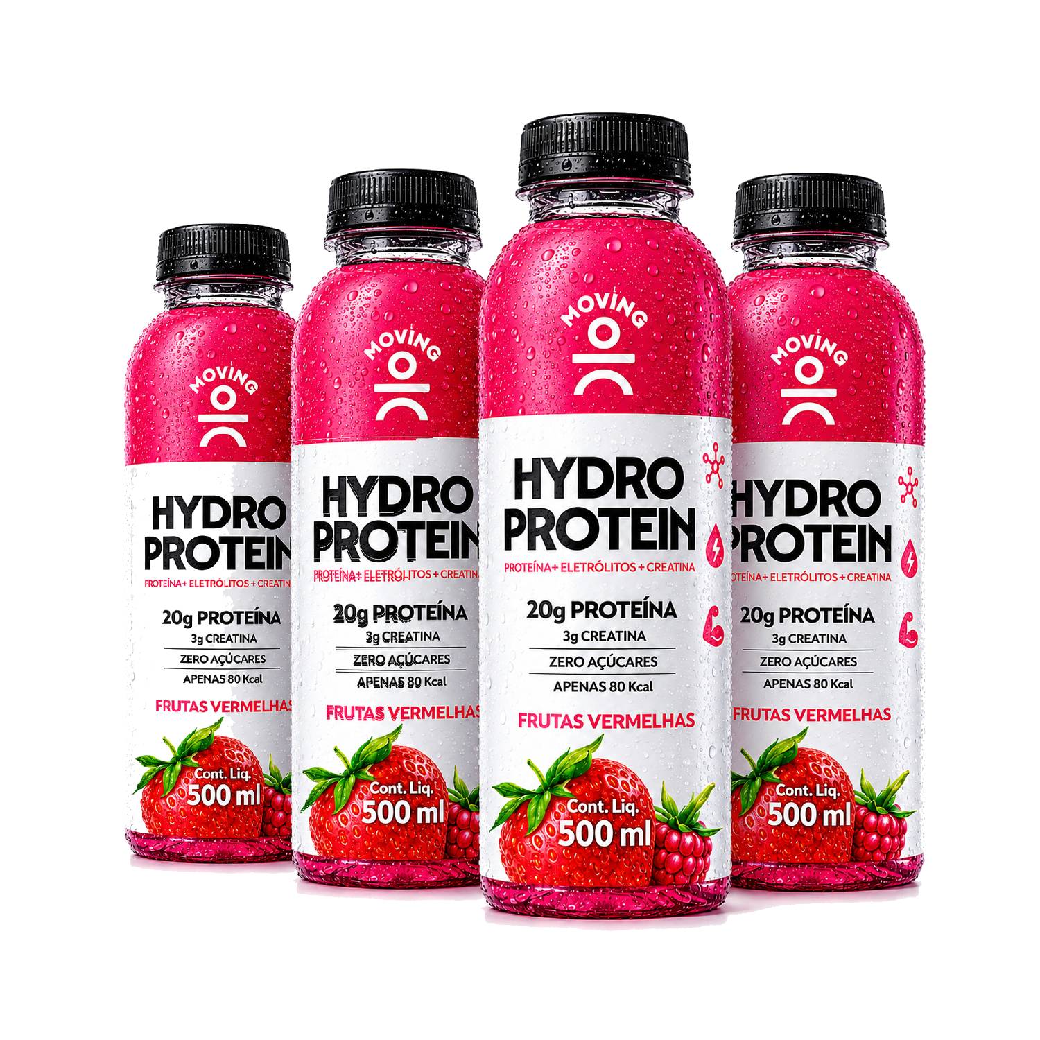 Kit 4 Bebida MOVING Hydro Protein 20g Frutas Vermelhas 500ml
