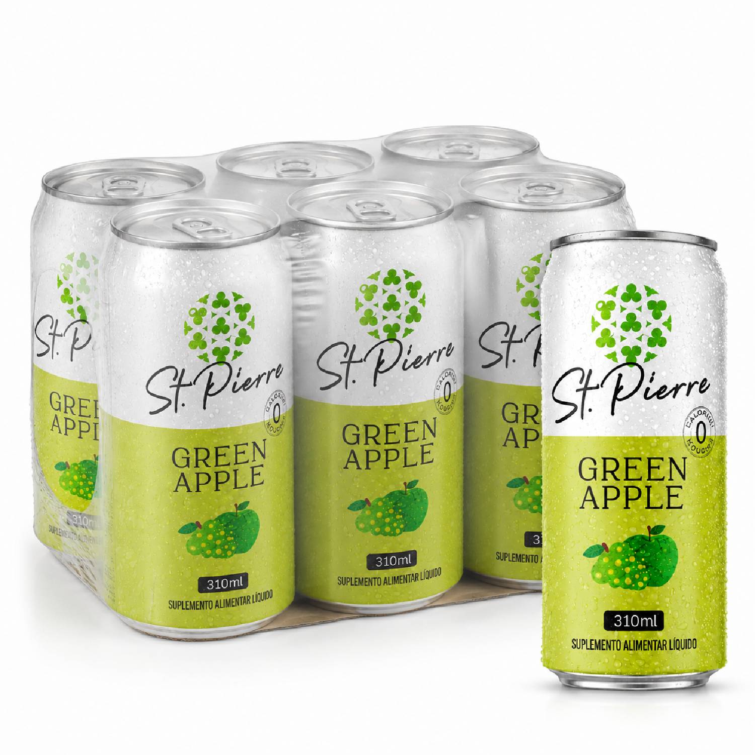 Kit 6 Bebida Zero Açucar ST PIERRE ZERO Green Apple 310ml