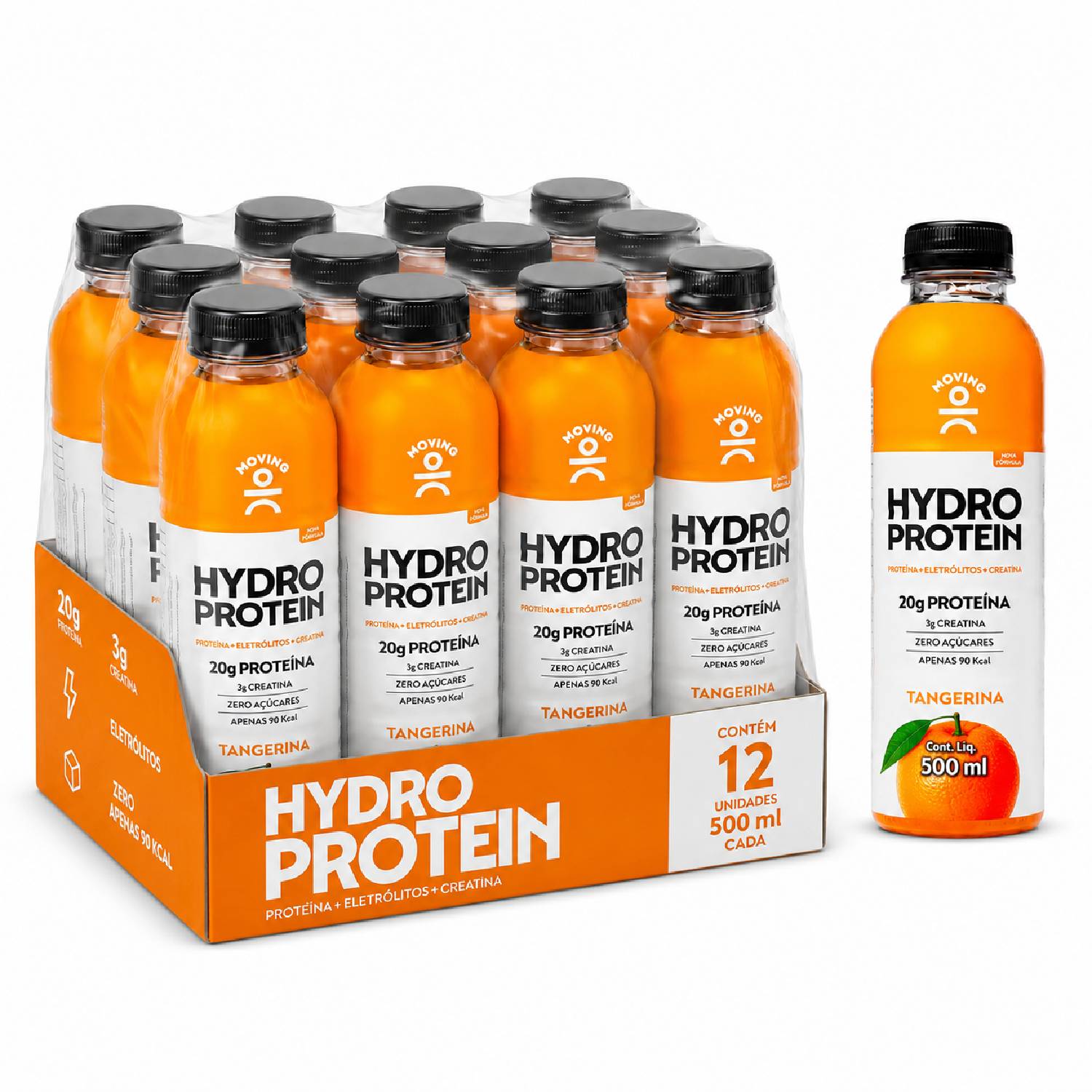 Kit 12 Bebida MOVING Hydro Protein 20g Tangerina Zero 500ml