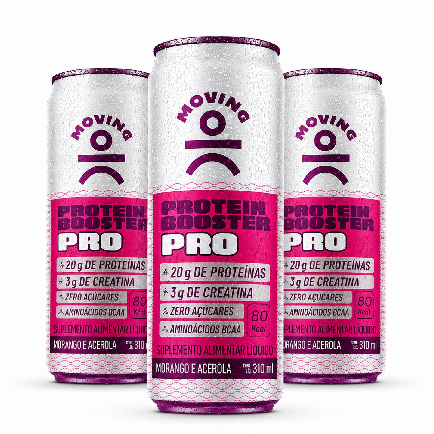 Kit 3 Bebida Protein Booster MOVING Morango e Acerola 310ml
