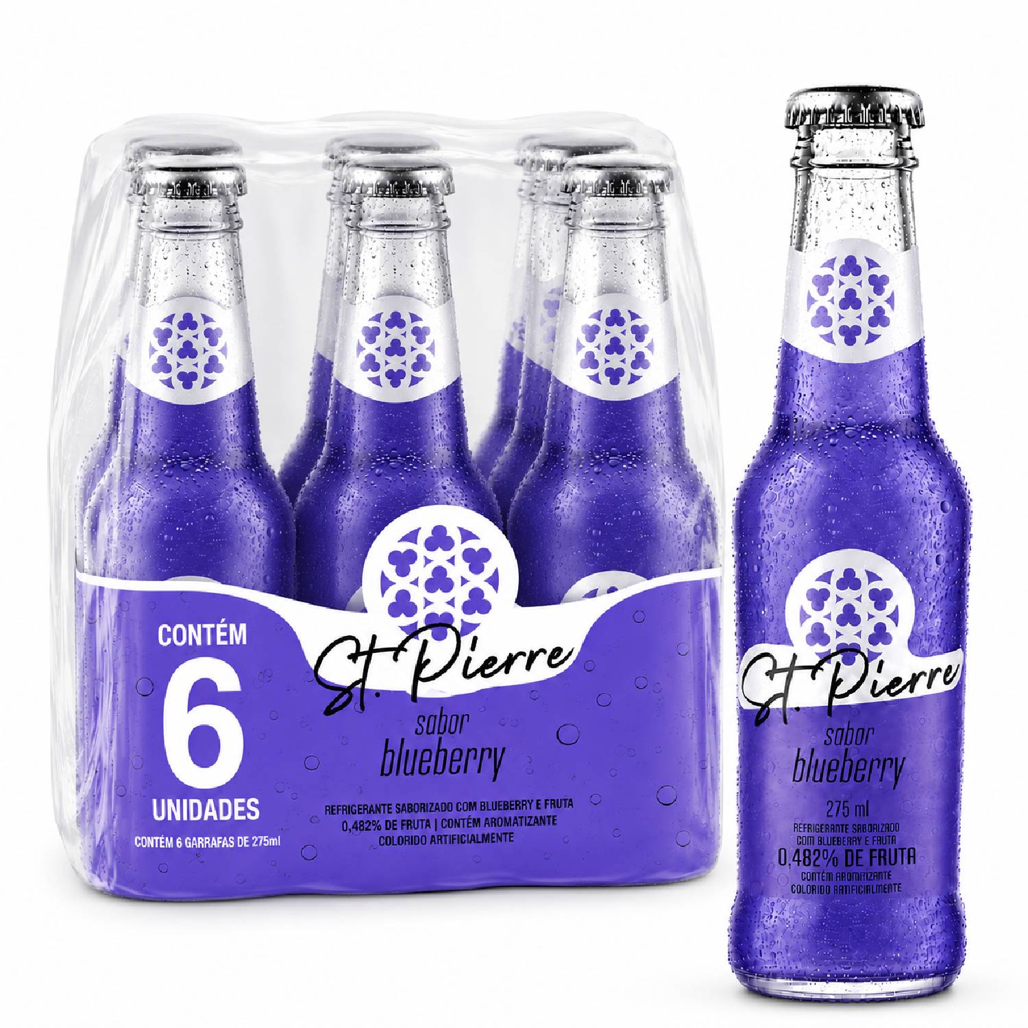 Kit 6 Refrigerante Blueberry ST PIERRE Long Neck 275ml
