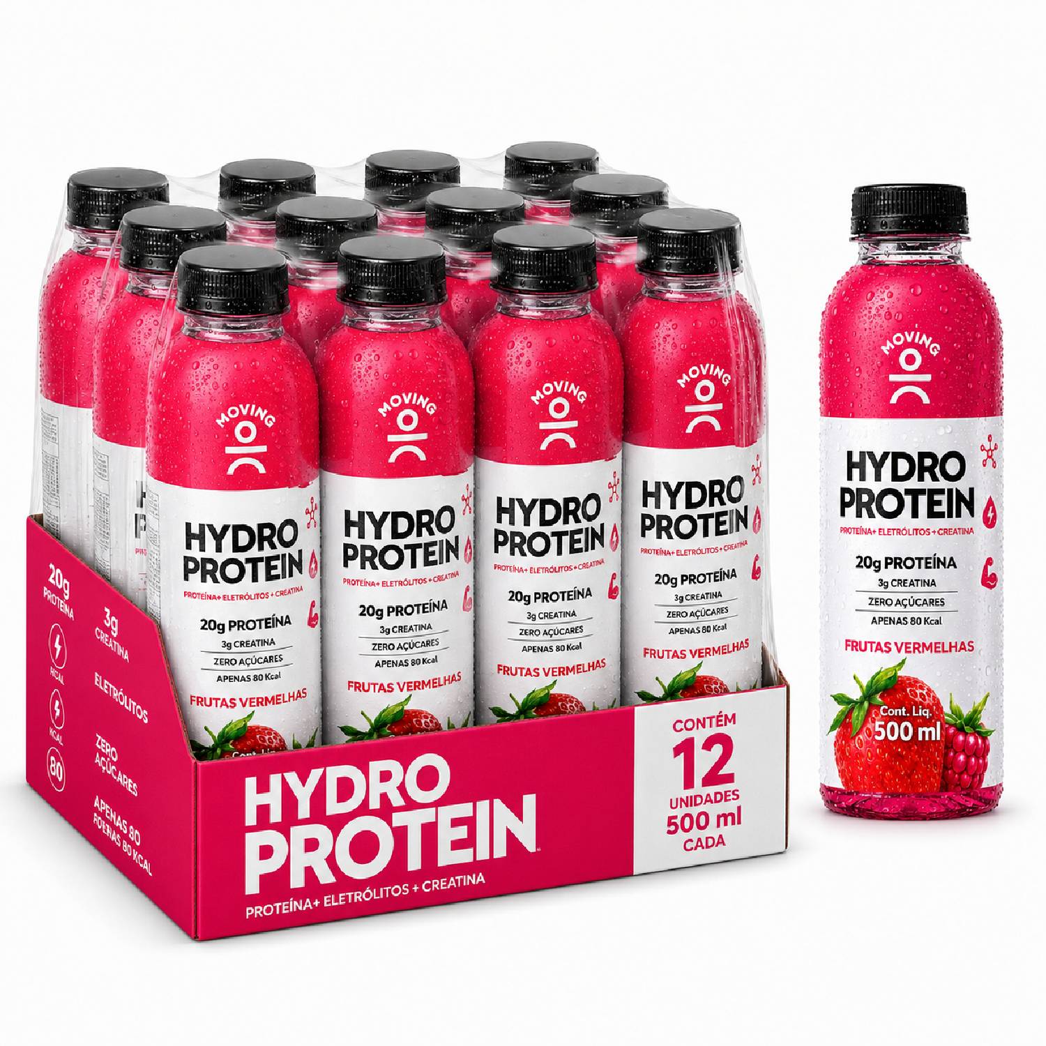 Kit 12 Bebida MOVING Hydro Protein 20g F Vermelhas 500ml