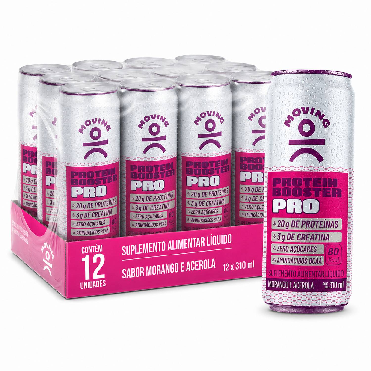 Kit 12 Bebida Protein Booster MOVING Morango e Acerola 310ml