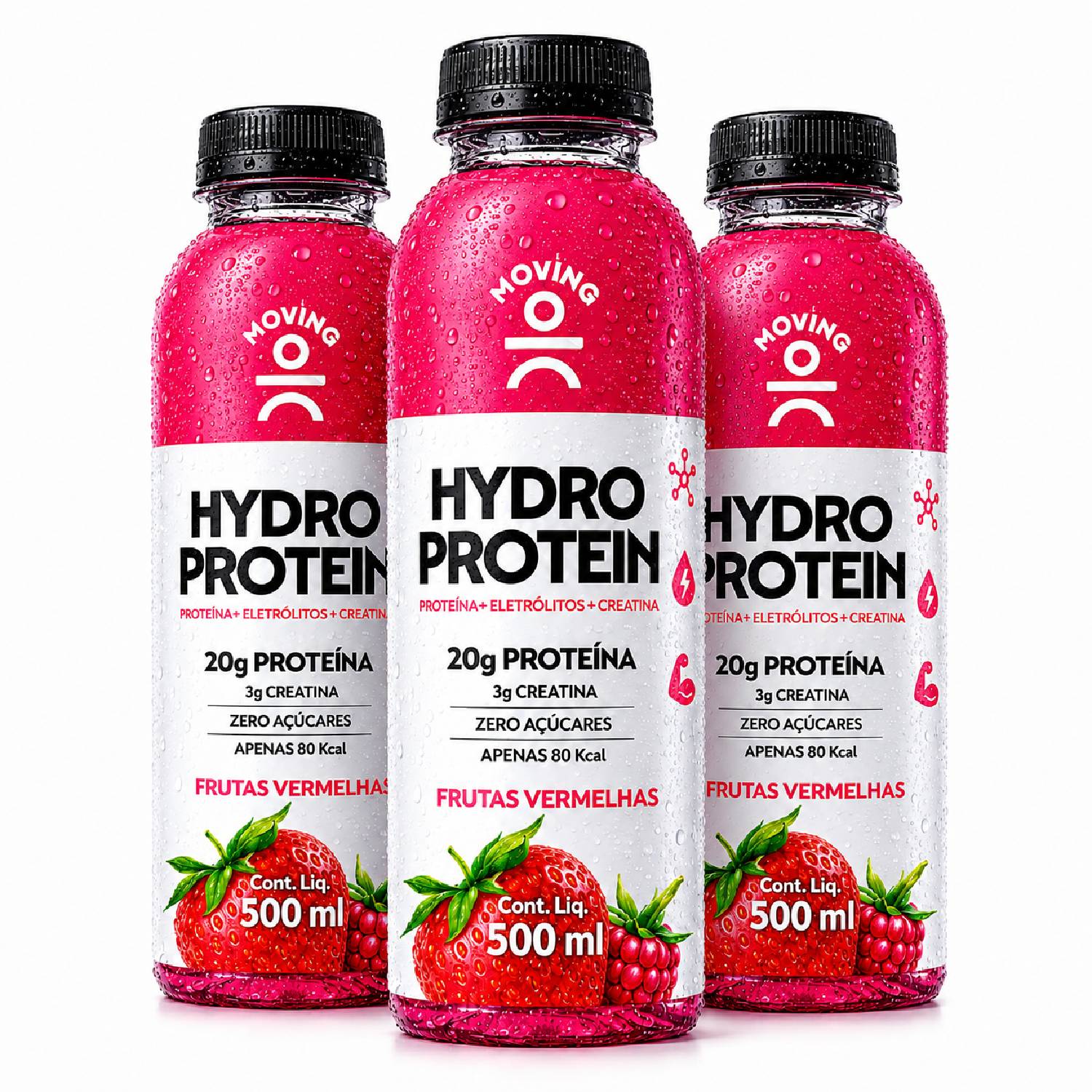Kit 3 Bebida MOVING Hydro Protein 20g Frutas Vermelhas 500ml