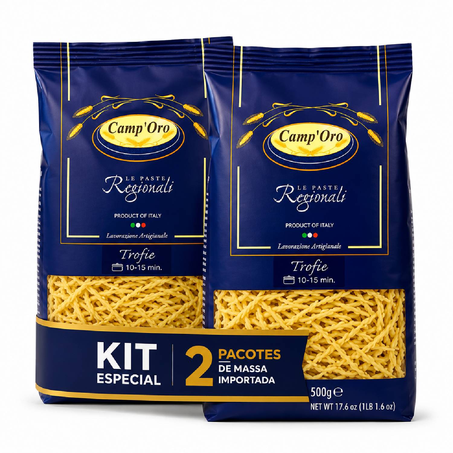 kit 2 Massa Premium Trofie Grano Duro CAMP'ORO 500g