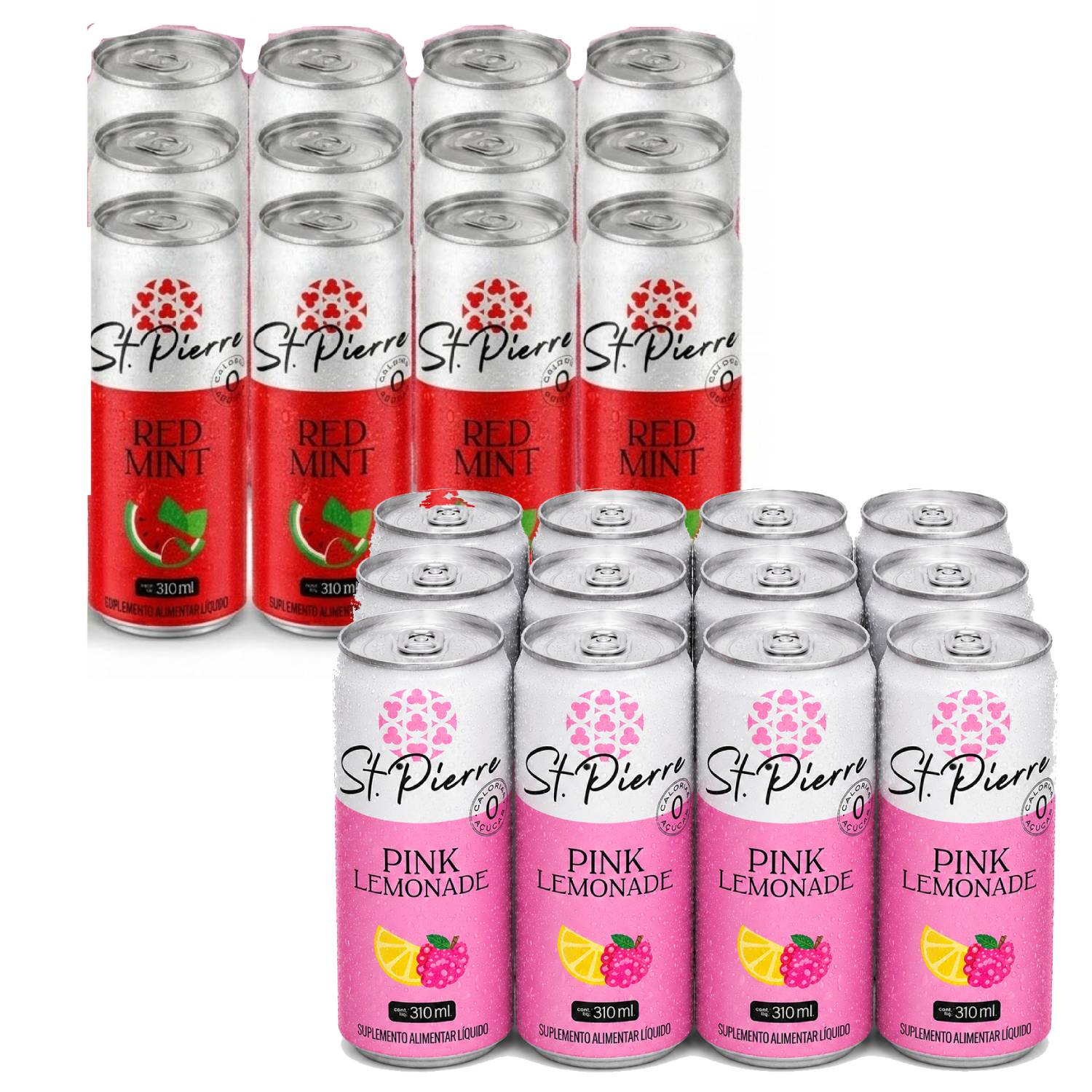 Kit Misto Bebida Zero ST PIERRE 12 Red Mint + 12 Pink 310ml