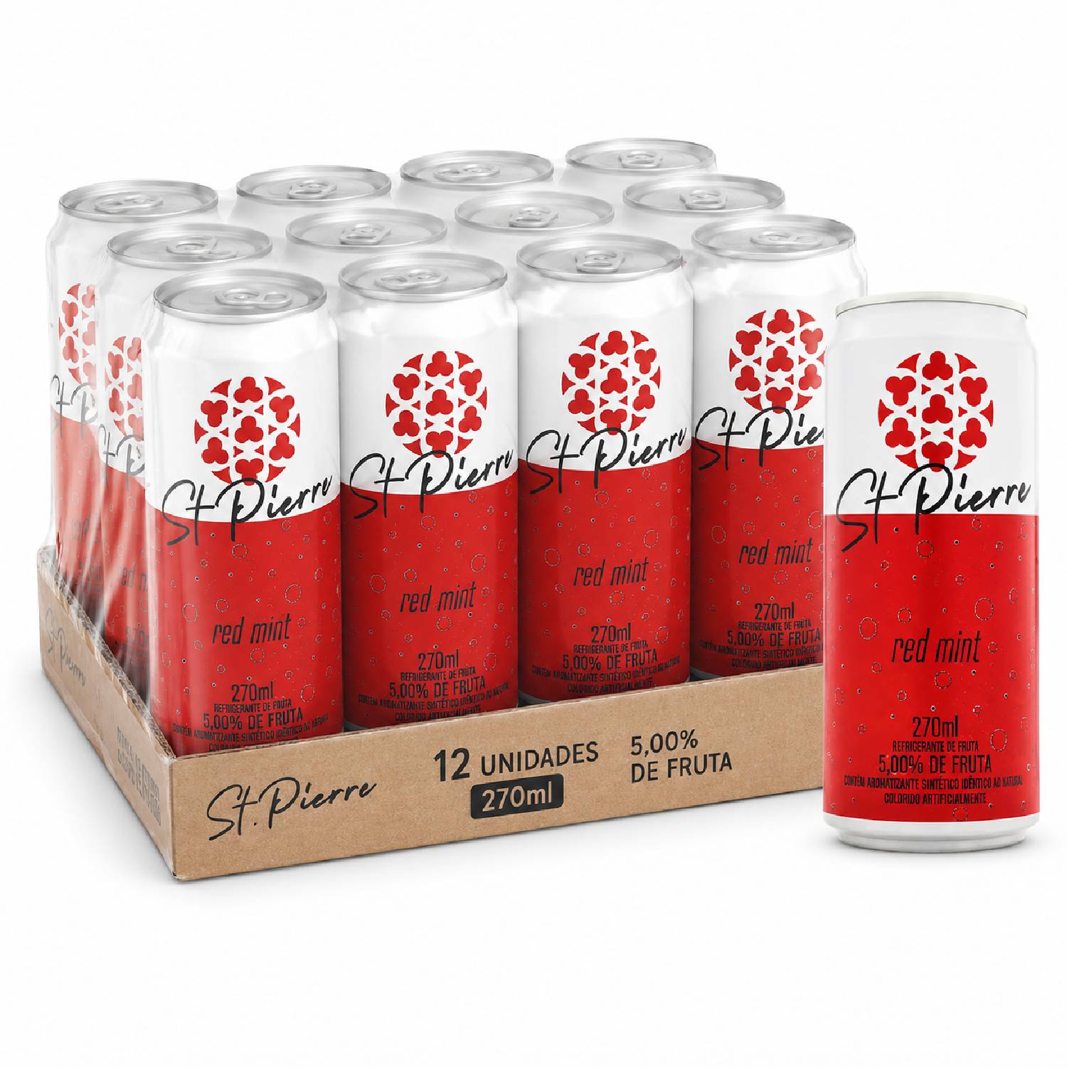 Kit 12 Bebida Zero ST PIERRE Red Mint 310ml