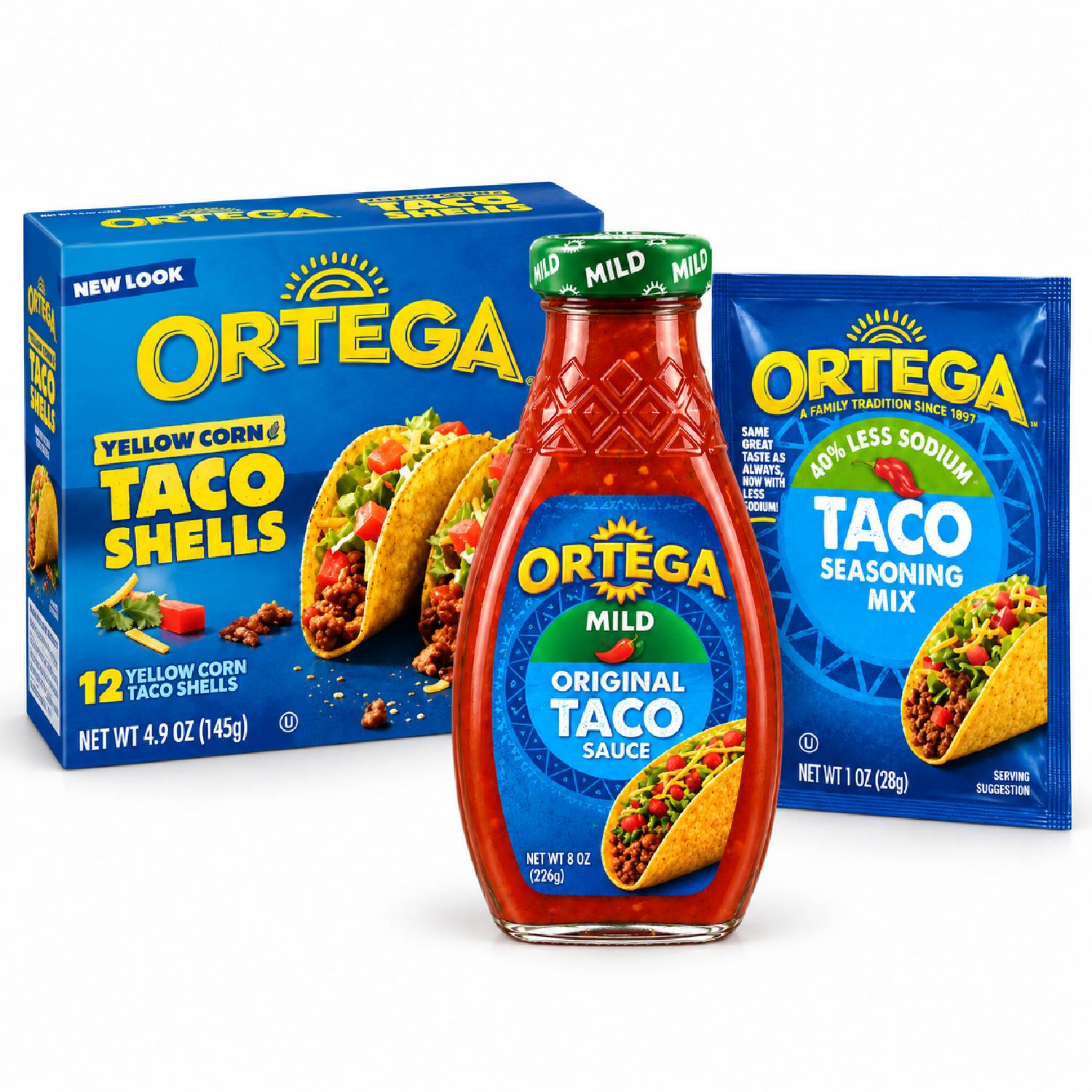 Kit Taco Ortega Shells 12un + Molho + Tempero