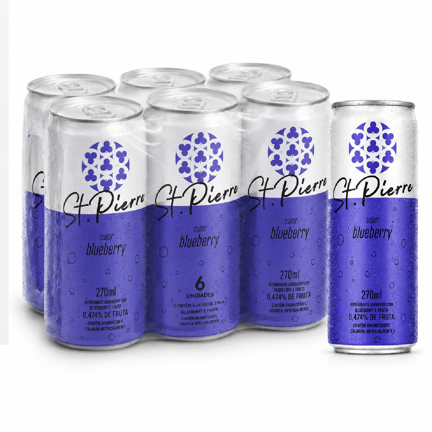 Kit 6 Refrigerante de Fruta ST PIERRE Blueberry 270ml