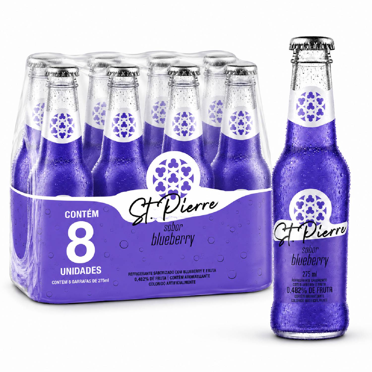 Kit 8 Refrigerante Blueberry ST PIERRE Long Neck 275ml