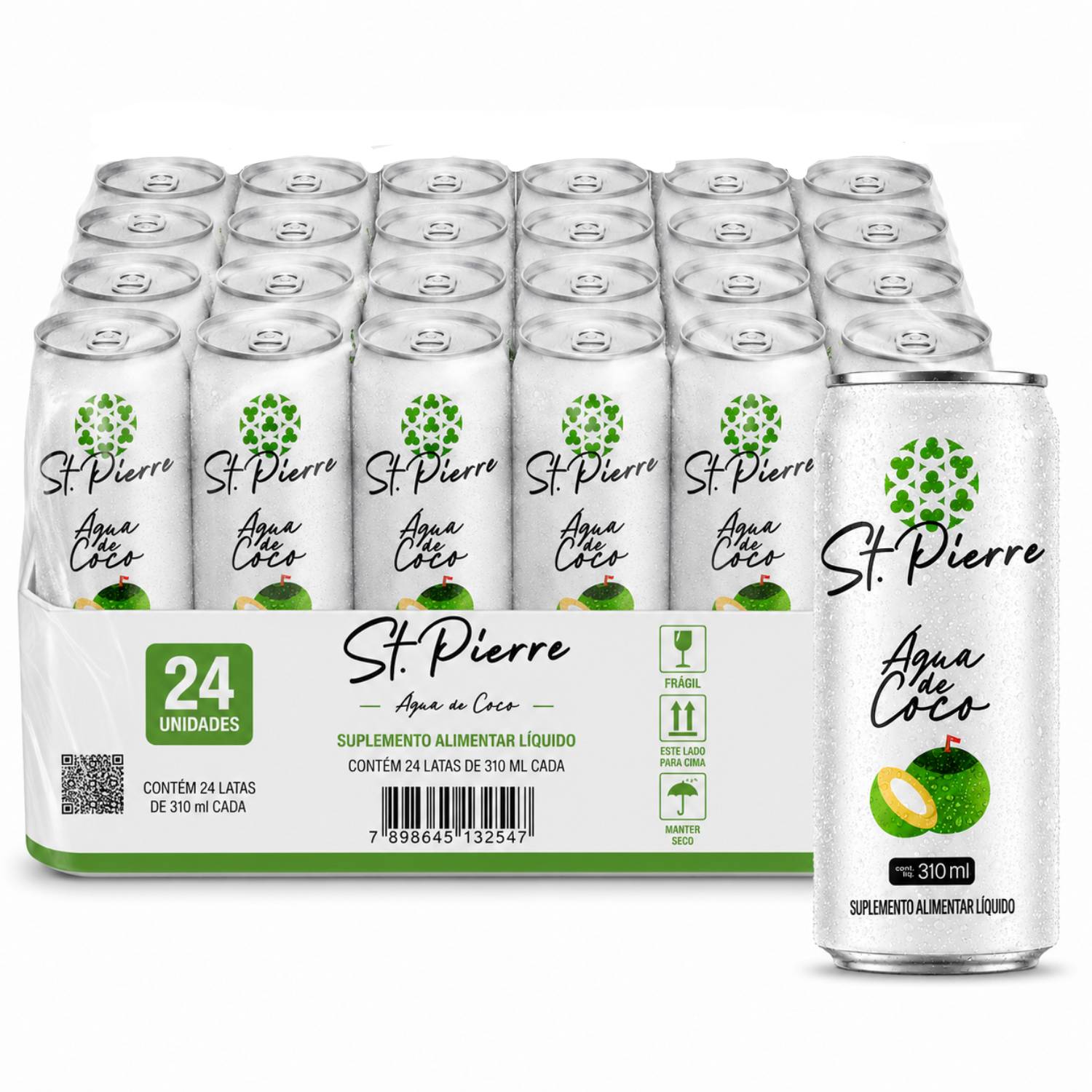 Kit 24 Bebida Zero Açucar ST PIERRE Água de Coco 310ml