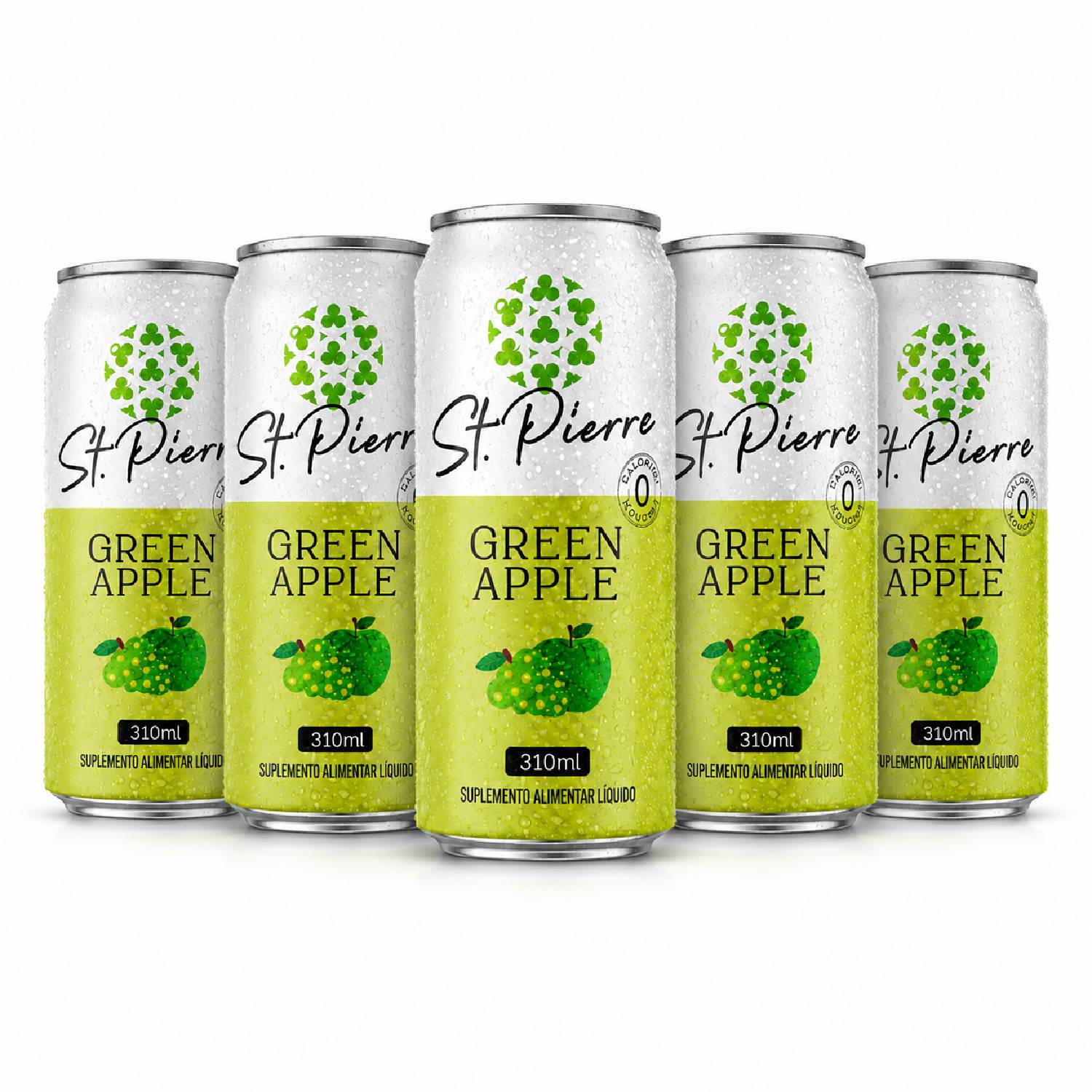 Kit 5 Bebida Zero Açucar ST PIERRE ZERO Green Apple 310ml