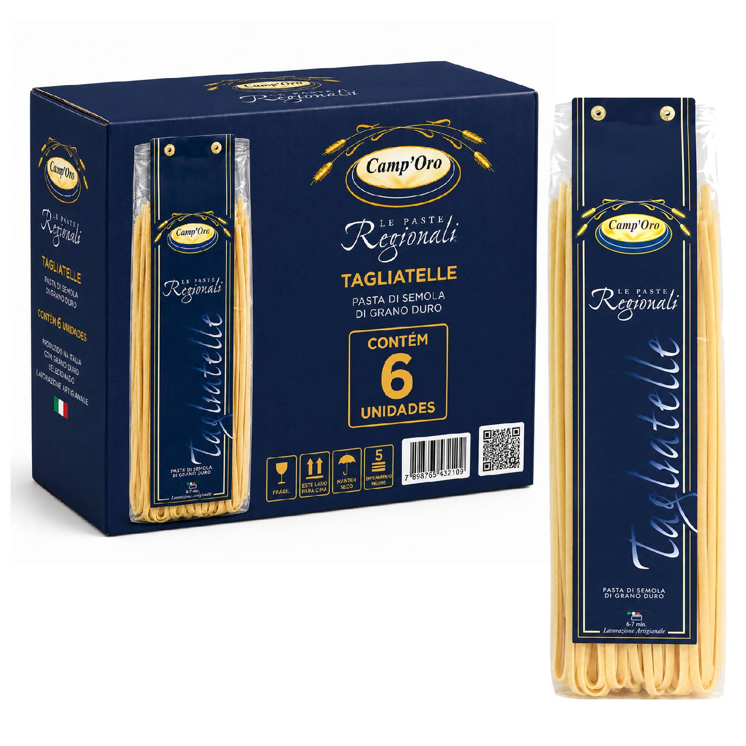 Kit 6 Massa Premium Tagliatelle Grano Duro CAMP'ORO 500g