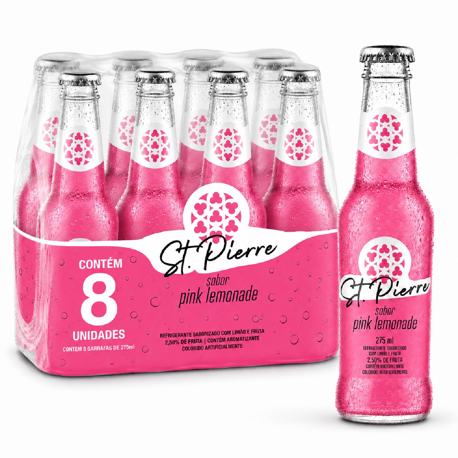 Kit 8 Refrigerante Pink Lemonade ST PIERRE L Neck 275ml