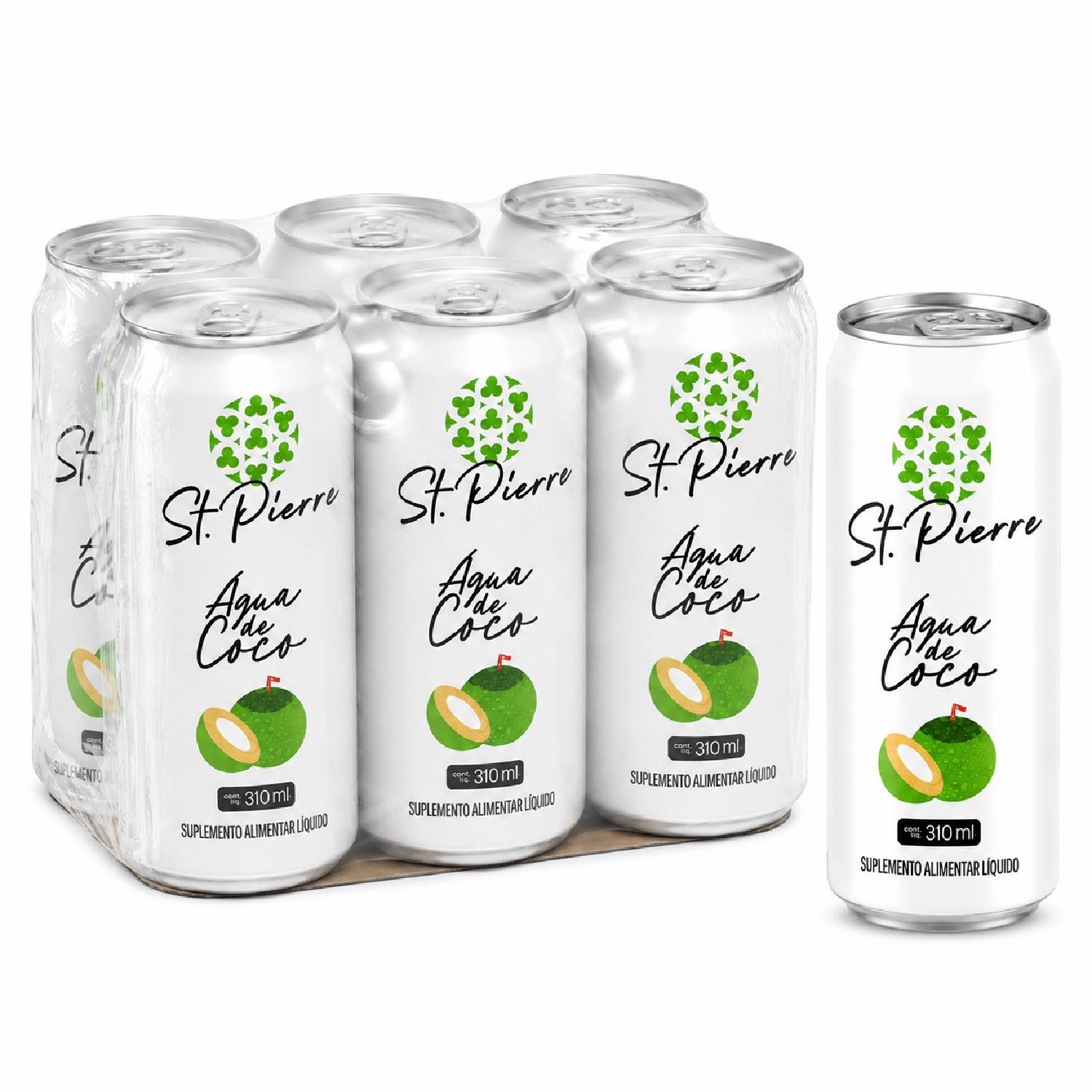 Kit 6 Bebida Zero Açucar ST PIERRE Água de Coco 310ml