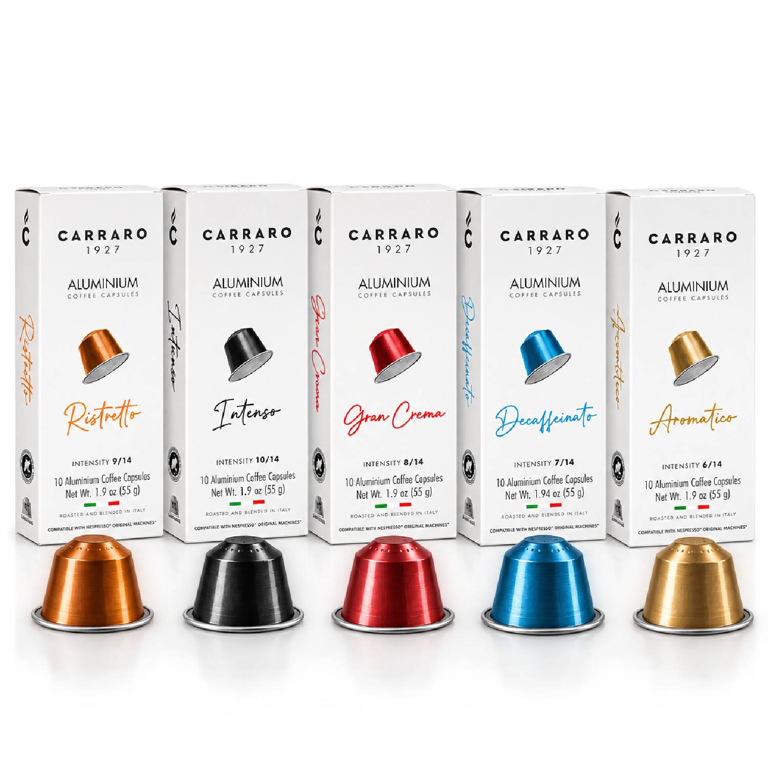 Kit Café Cápsulas Carraro 5 Sabores 50 Cápsulas 275g