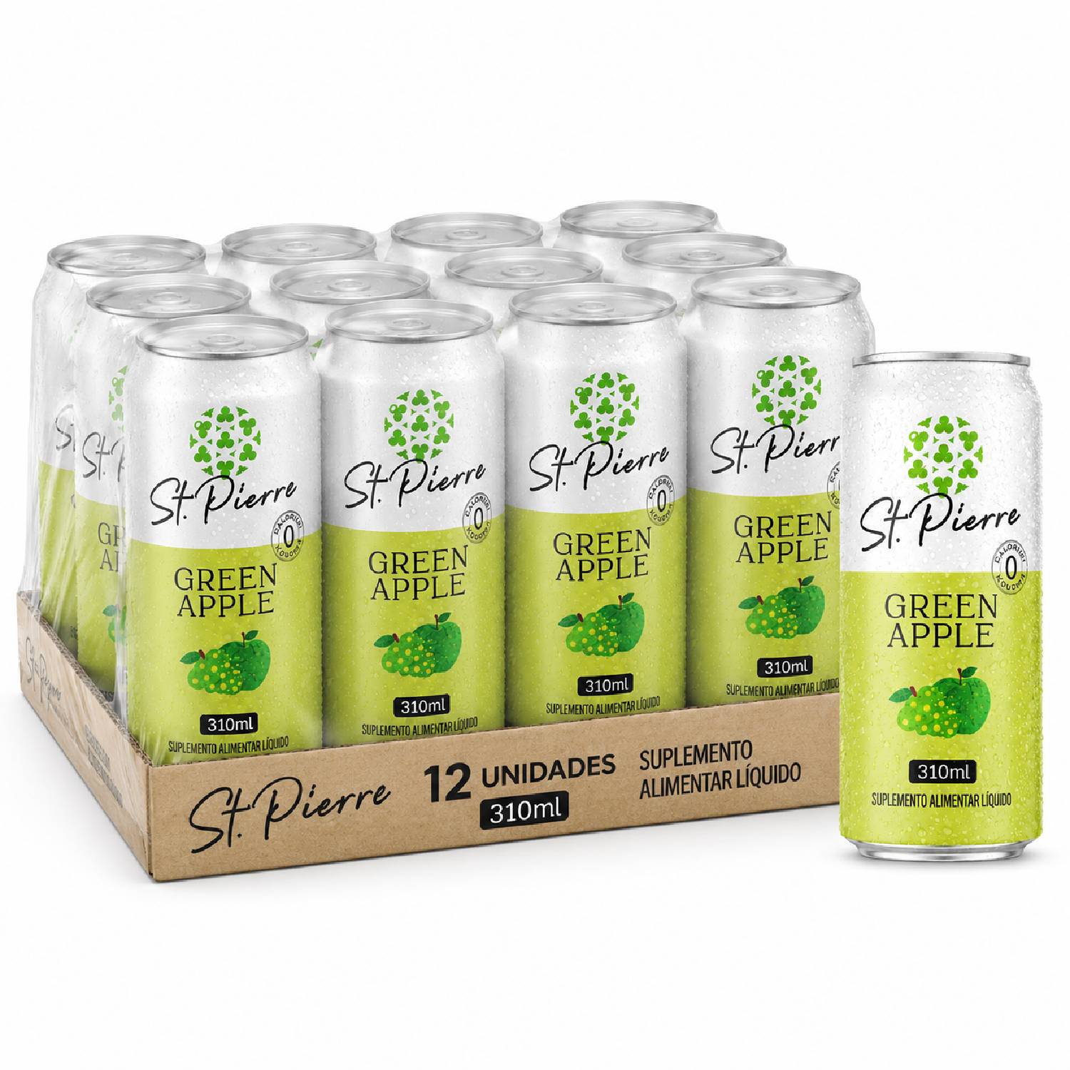 Kit 12 Bebida Zero Açucar ST PIERRE ZERO Green Apple 310ml