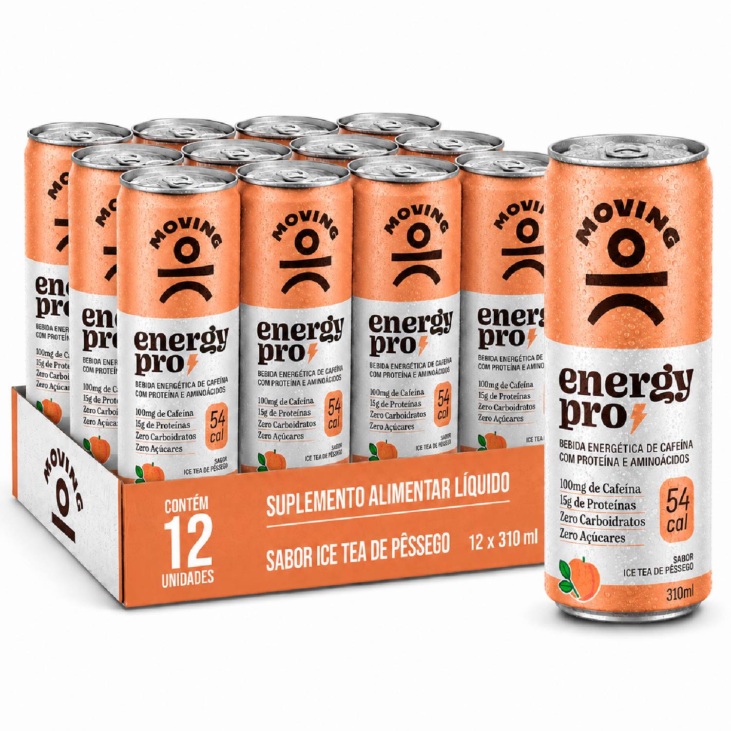 Kit12 Bebida Protein Energy PRO MOVING Ice Tea Pêssego 310ml