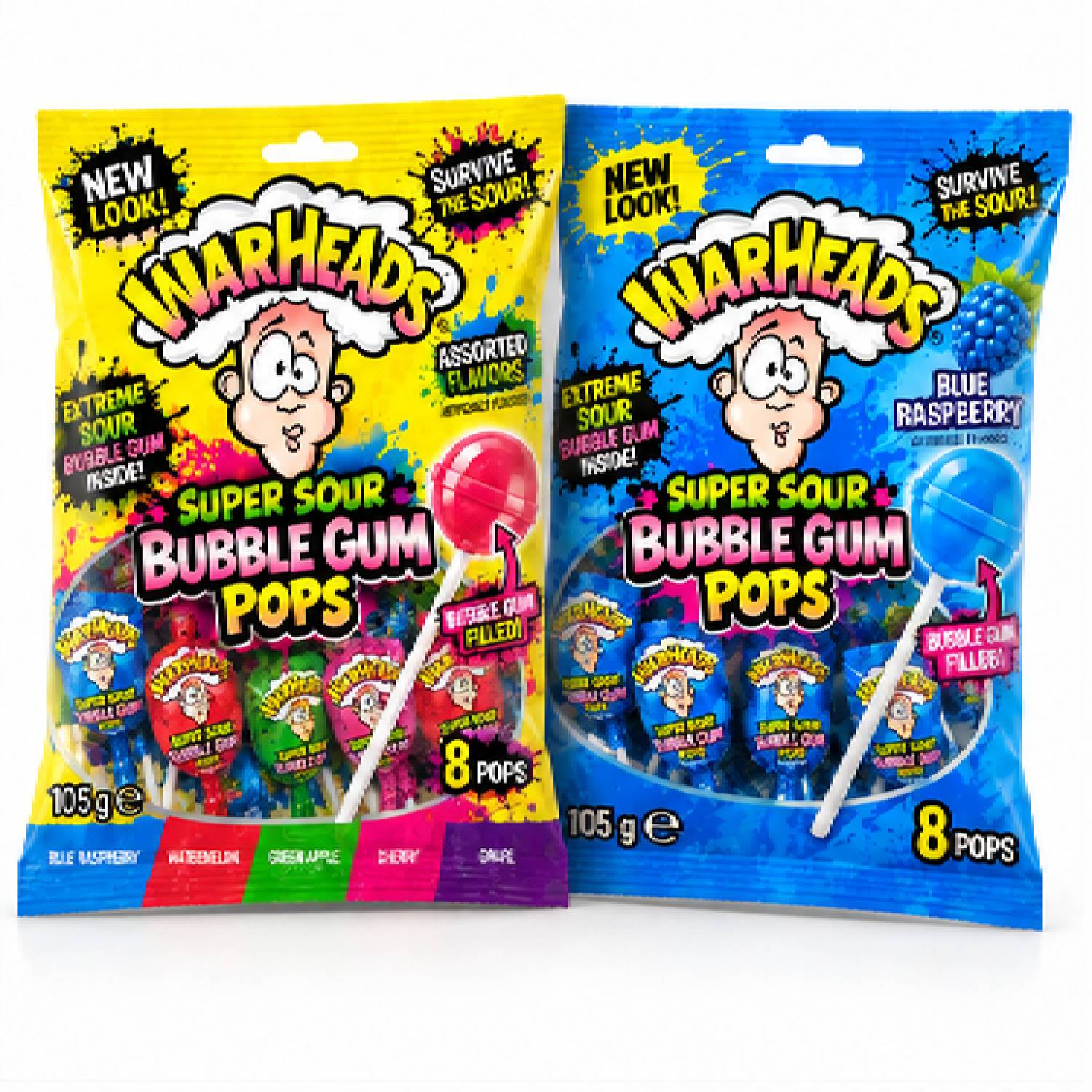 Kit 2 Warheads Super Sour Bubble Gum Pops 105g Cada