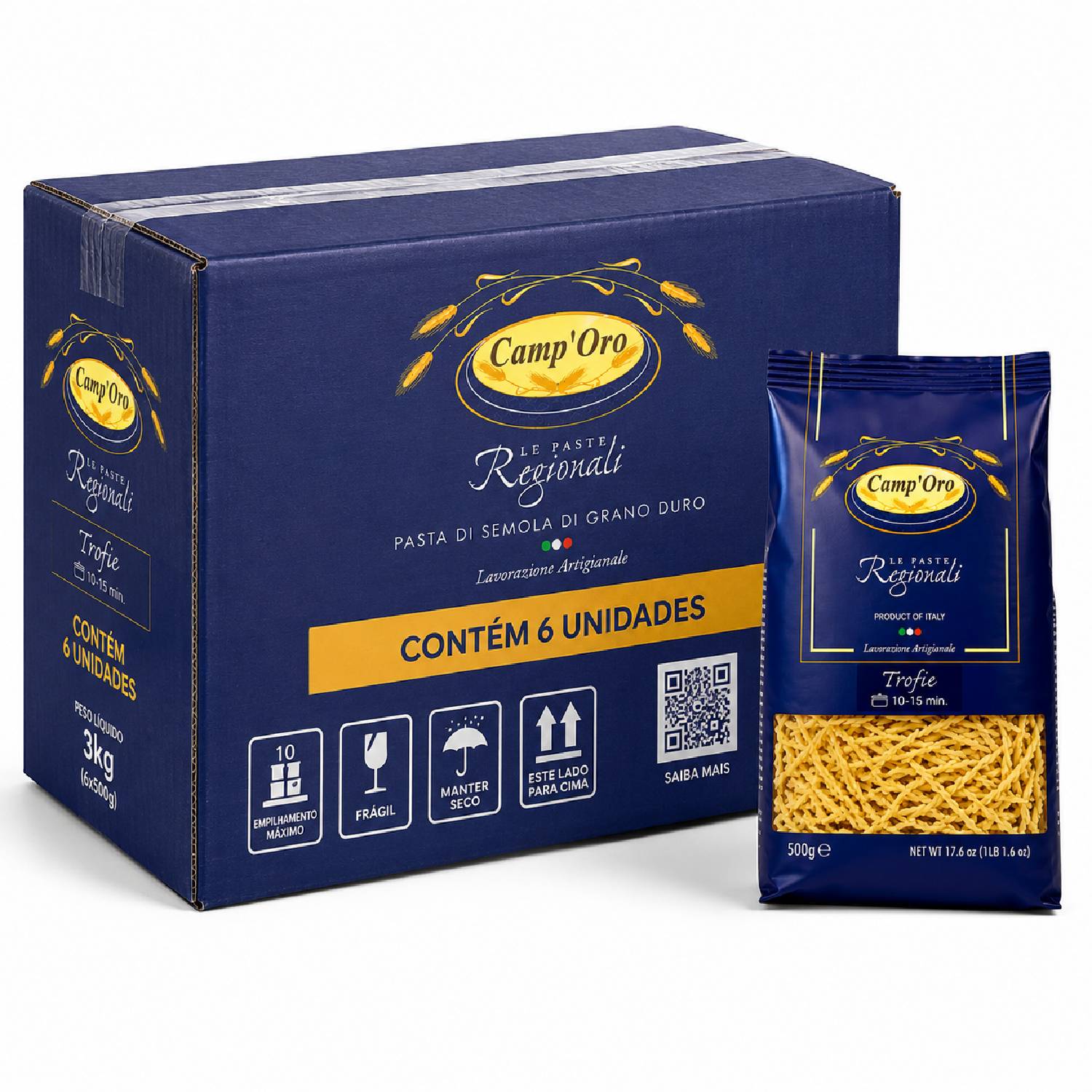 kit 6 Massa Premium Trofie Grano Duro CAMP'ORO 500g