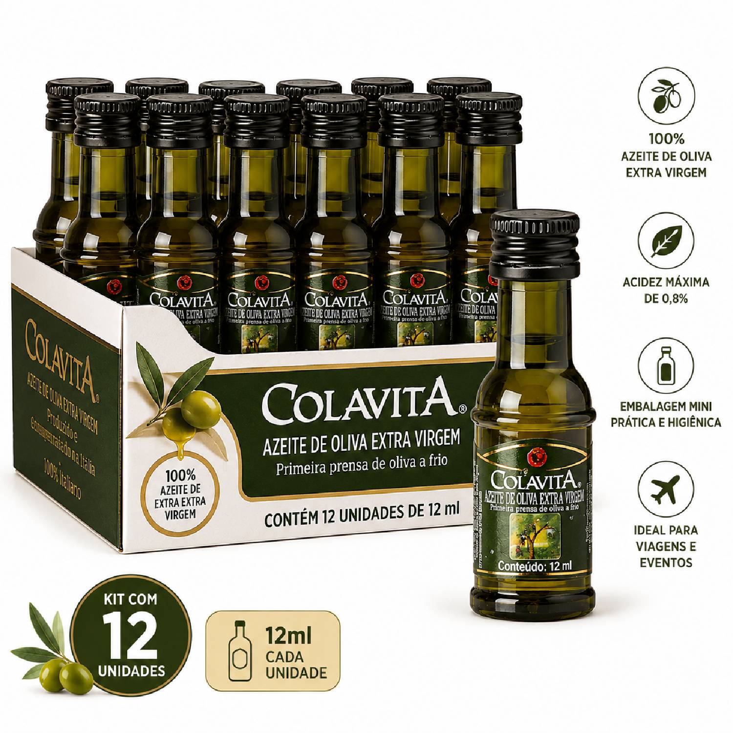 kIT 12 Mini Azeite Extra Virgem de Oliva COLAVITA 12ml