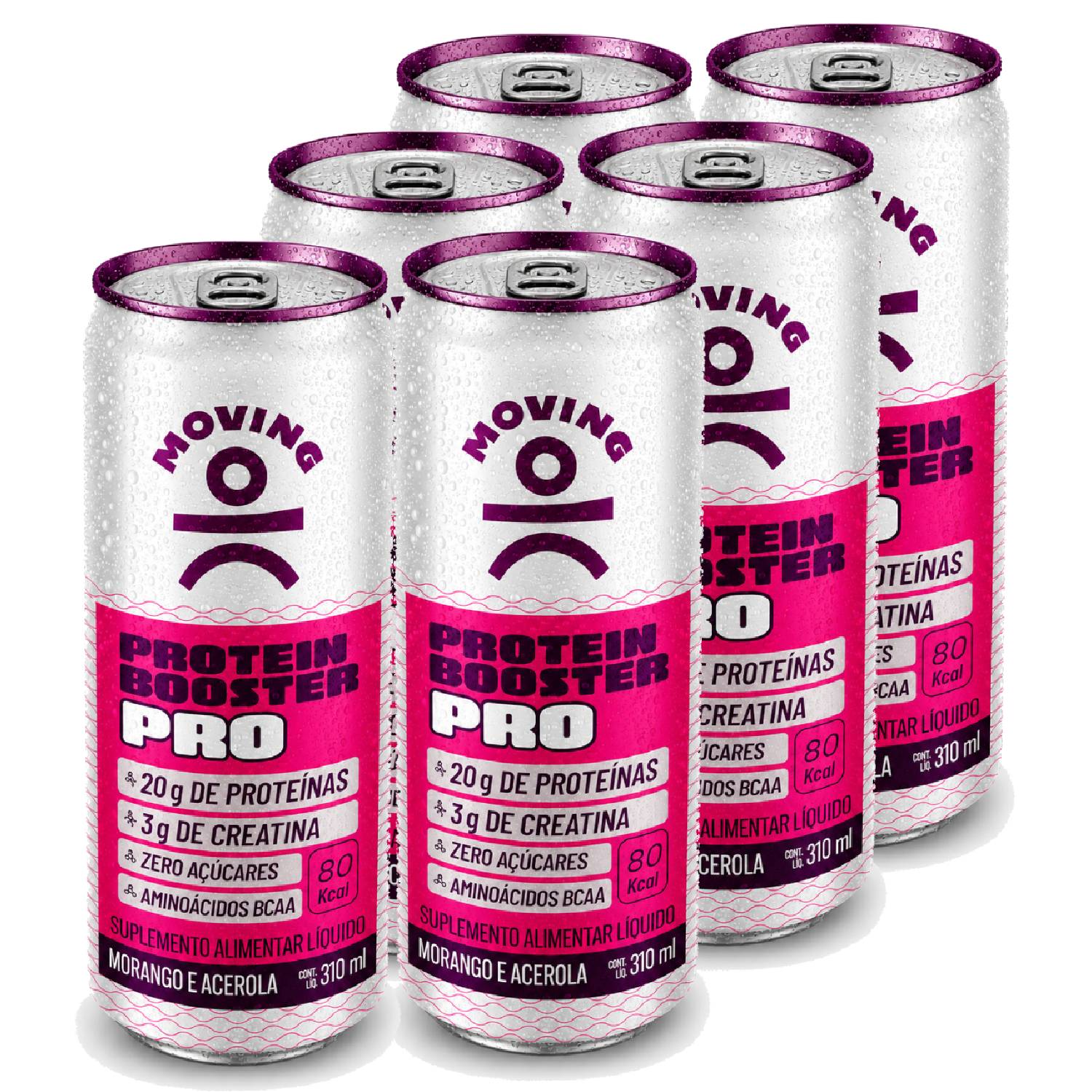 Kit 6 Bebida Protein Booster MOVING Morango e Acerola 310ml