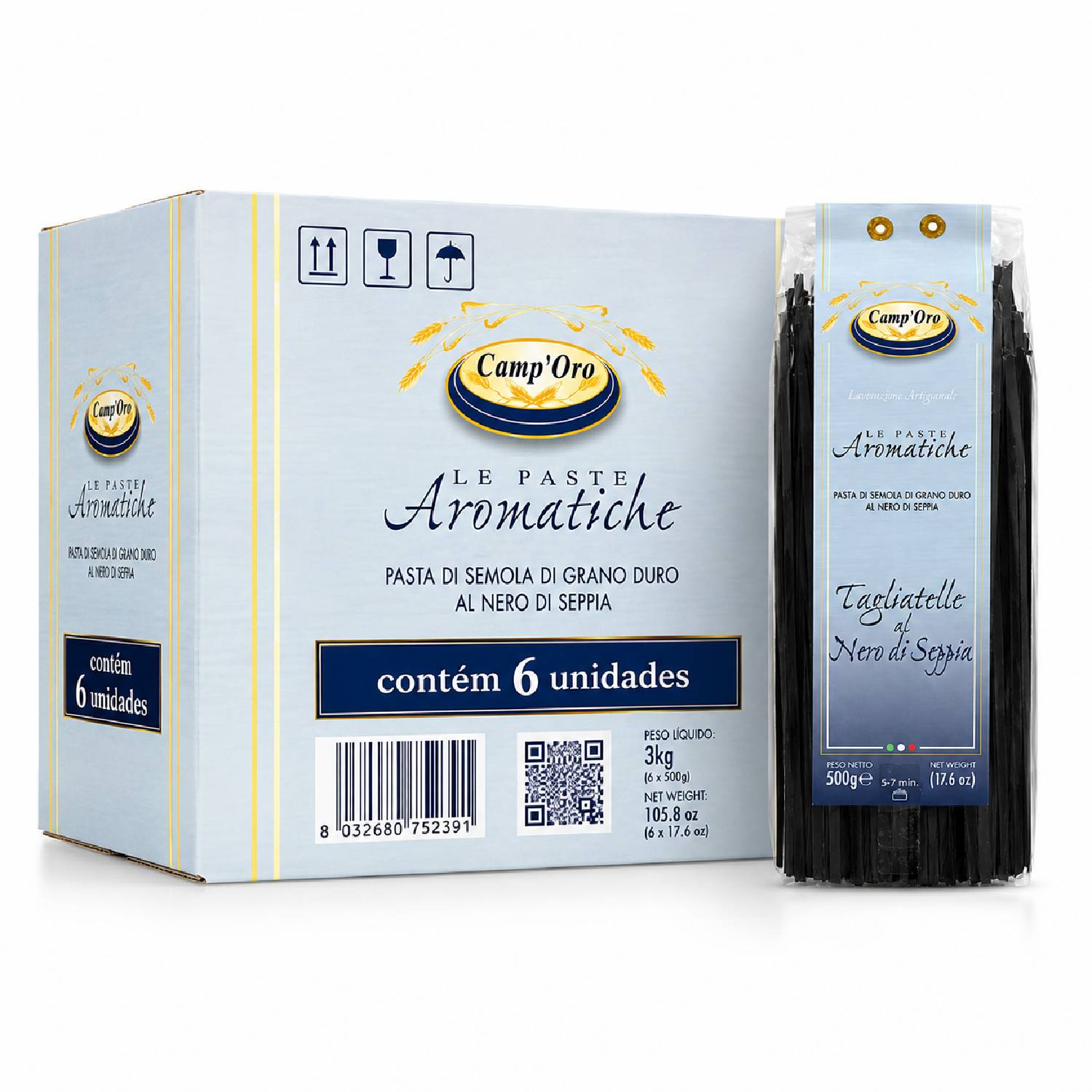 Kit 6 Massa Premium Tagliatelle Nero di Sepia CAMP'ORO 500g