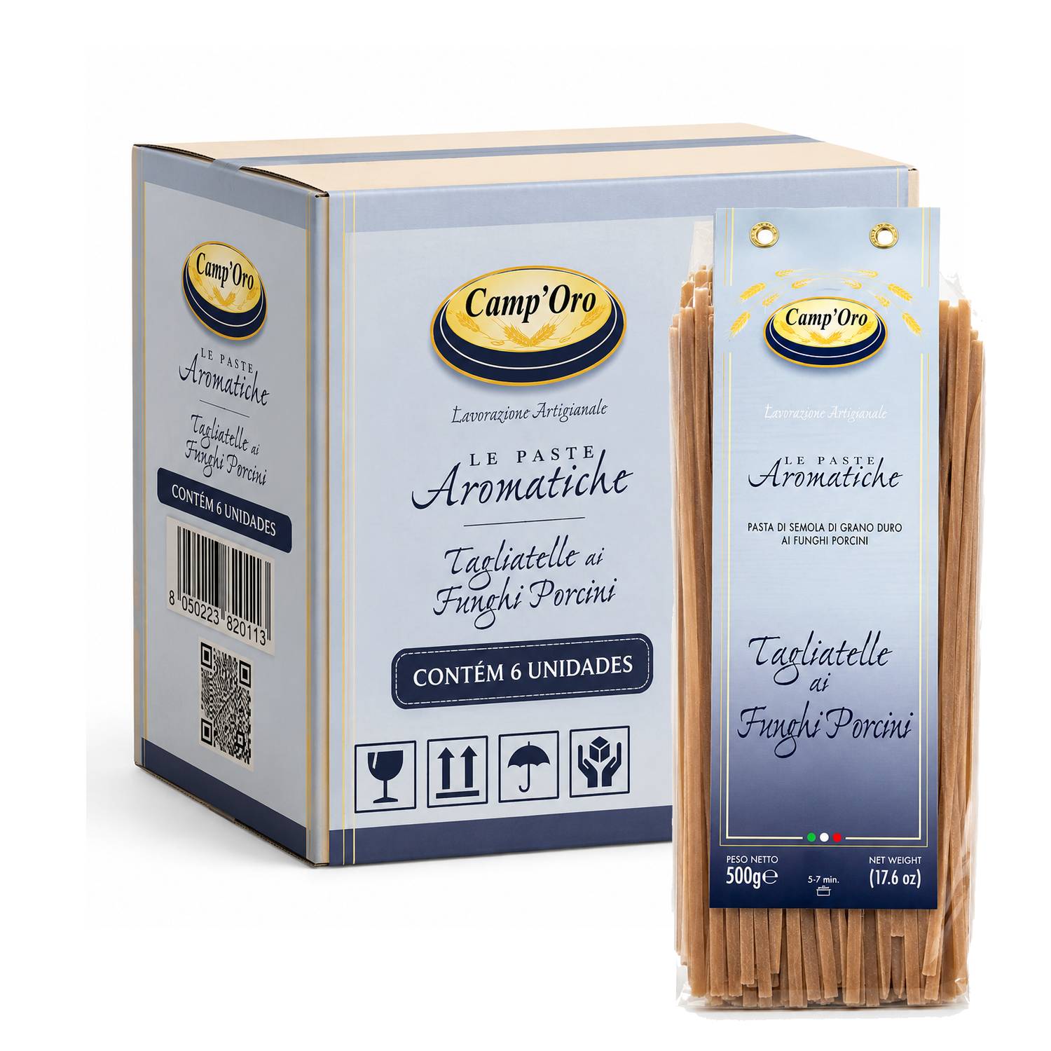 Kit 6 Massa Premium Tagliatelle Funghi Porcine CAMP'ORO 500g