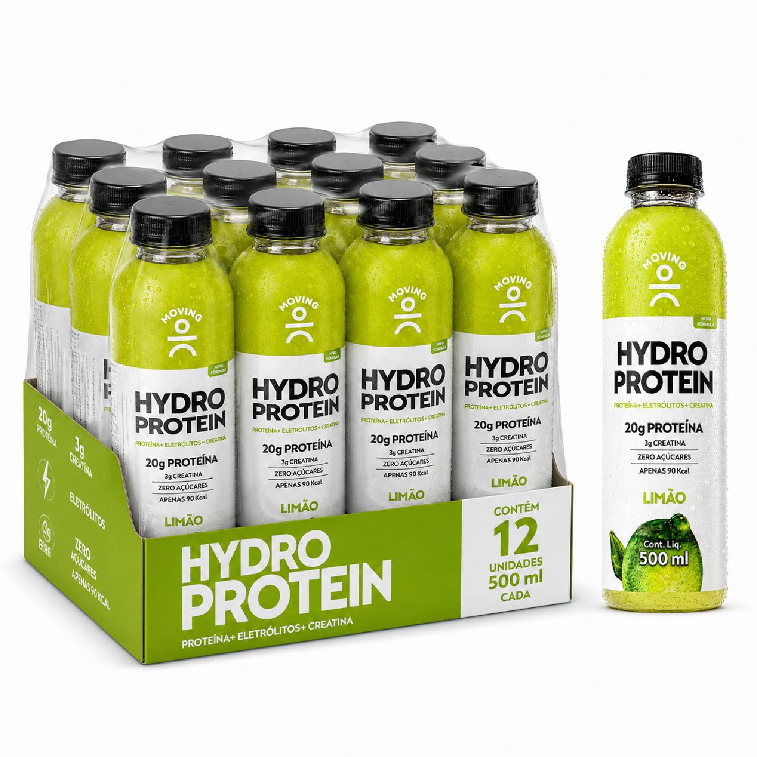 Kit 12 Bebida MOVING Hydro Protein 20g Limão Zero 500ml