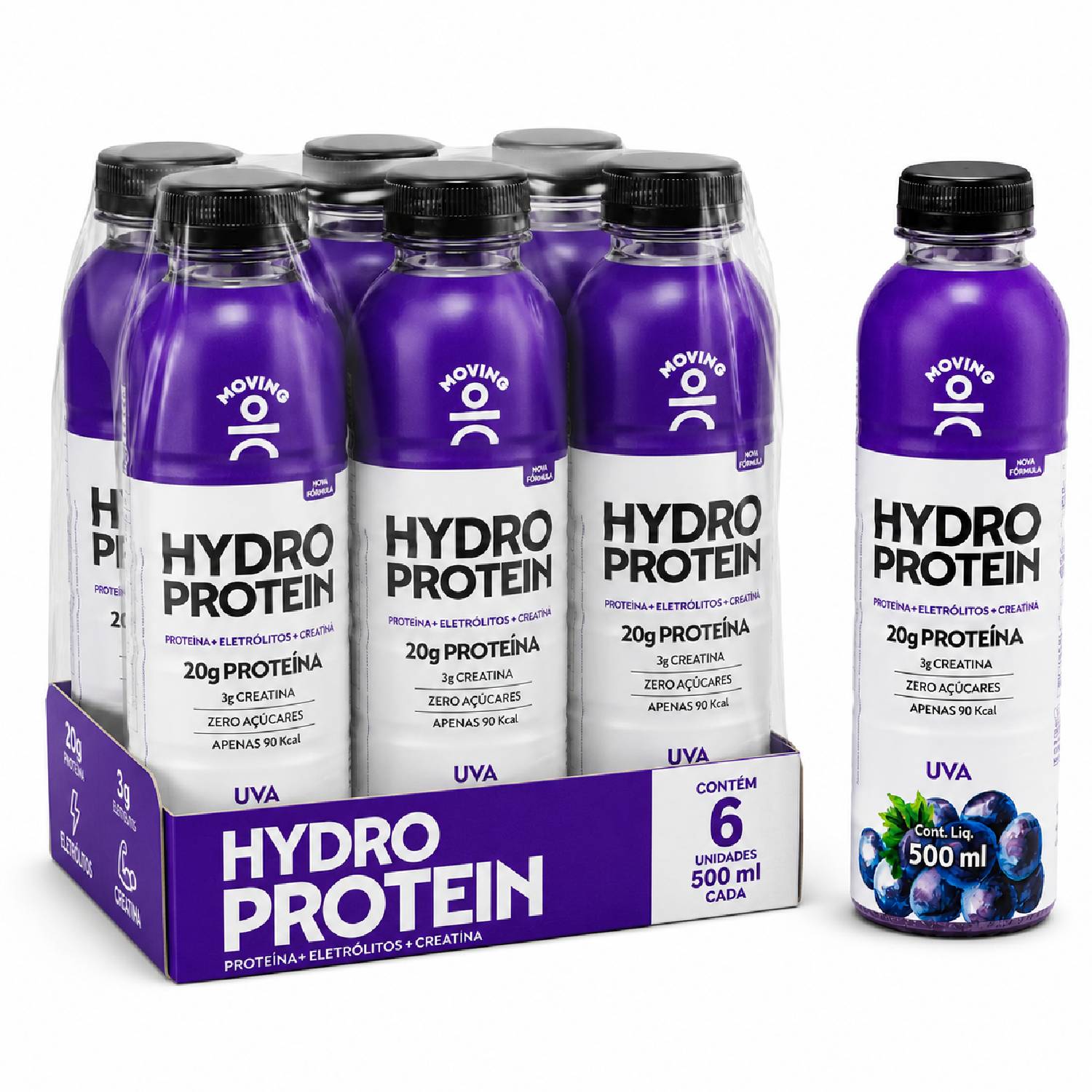 Kit 6 Bebida MOVING Hydro Protein 20g Uva Zero 500ml