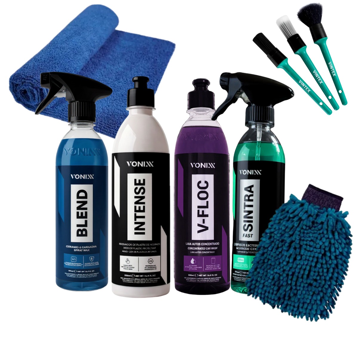 Kit Cuidado Automotivo Interiores e Exteriores Vonixx (7 peças)