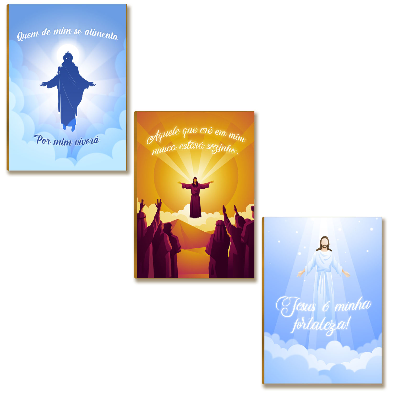 Kit 3 Placas MDF Parede Frases Religiosas Jesus Cristo FE12