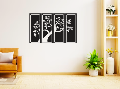 4 Quadro decorativo MDF Arvore em outono preto semi brilho
