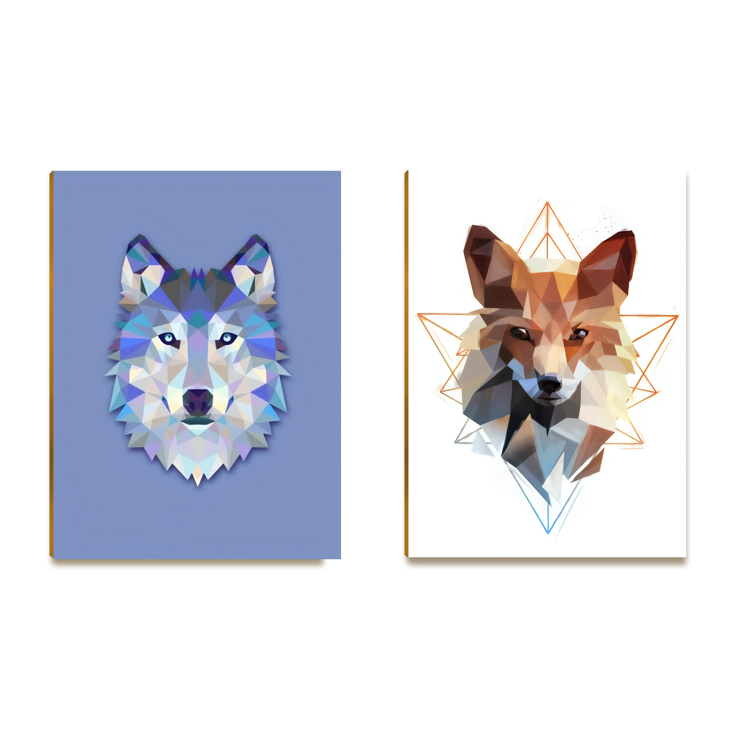 Kit 02 Placas MDF Lobo e Raposa Decoração Parede  Tam A4