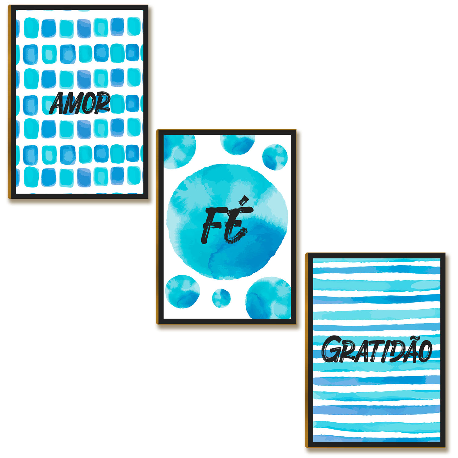Kit 03 Placas Decor MDF Amor Fé Gratidão Tamanho Tam A4 AR8