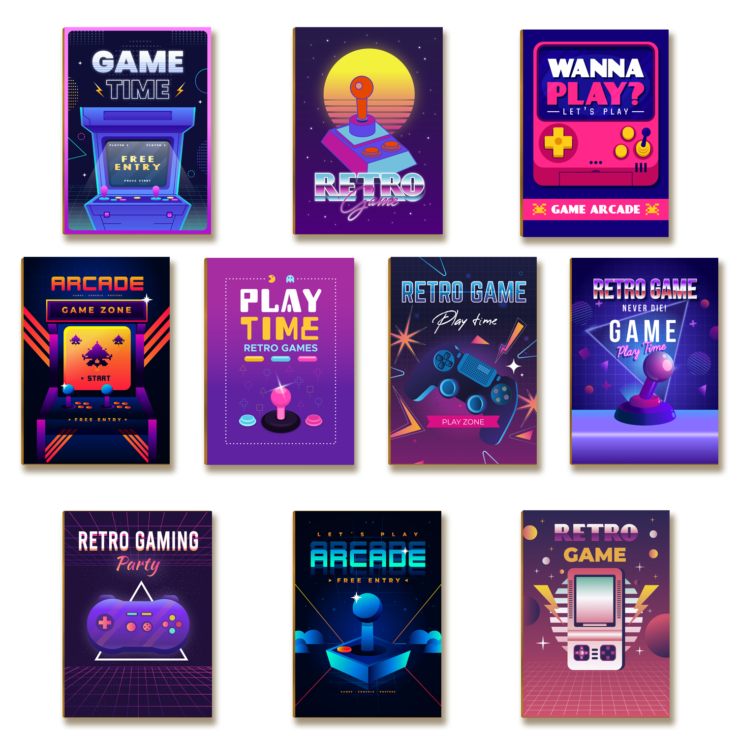 Kit 10 Placas MDF Gamer Retrô Arcade Vintage Parede Moderna
