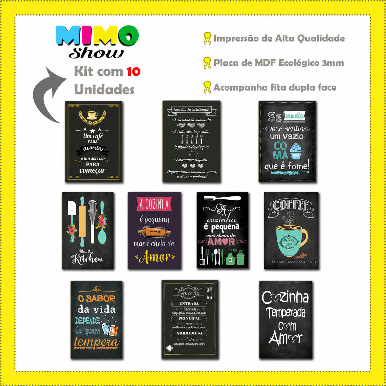 Kit 10 Quadros Placa MDF Decoração Área Gourmet Personalizad Cor:CZ5