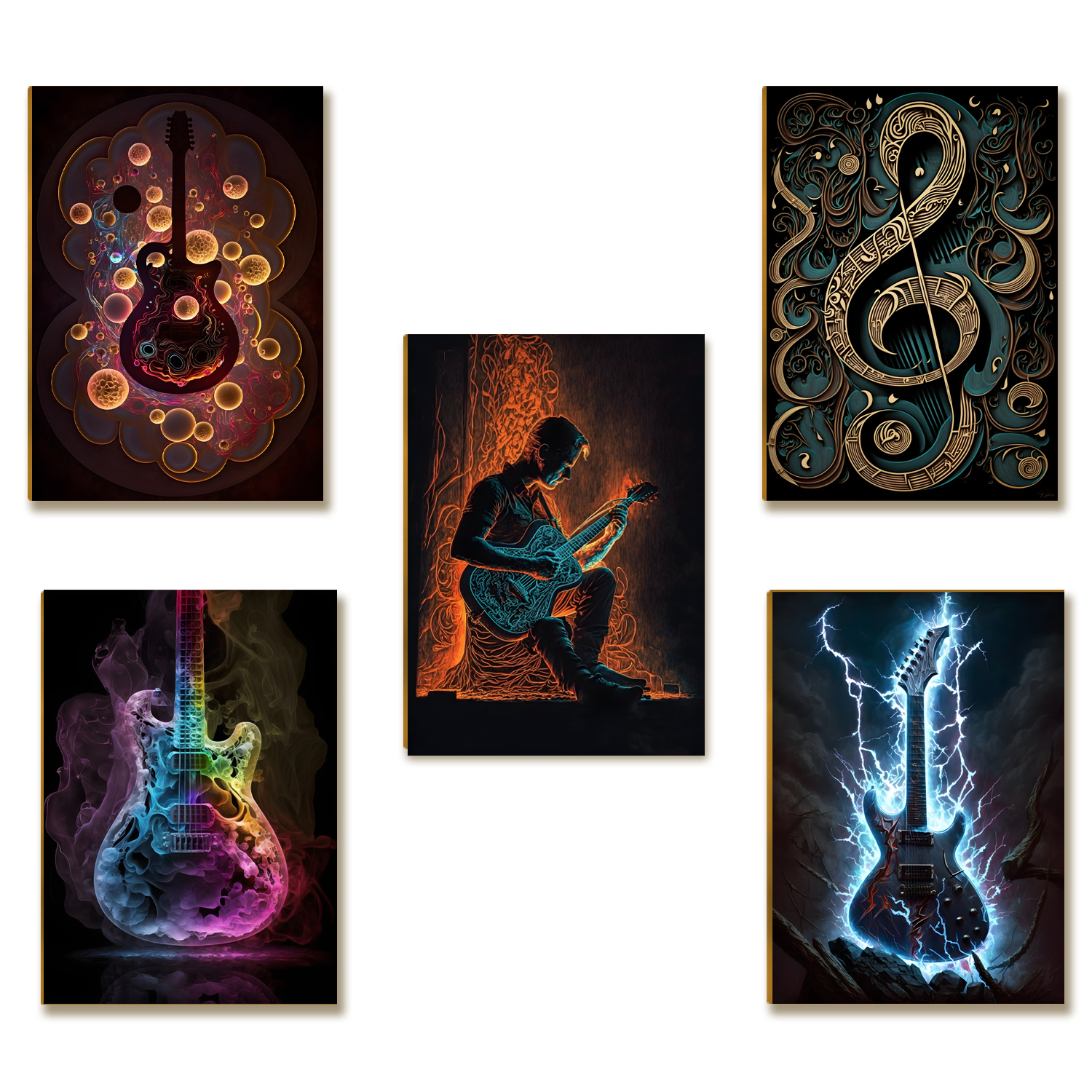 Kit 5 Placas Decorativas Guitarras Arte Música MDF A4
