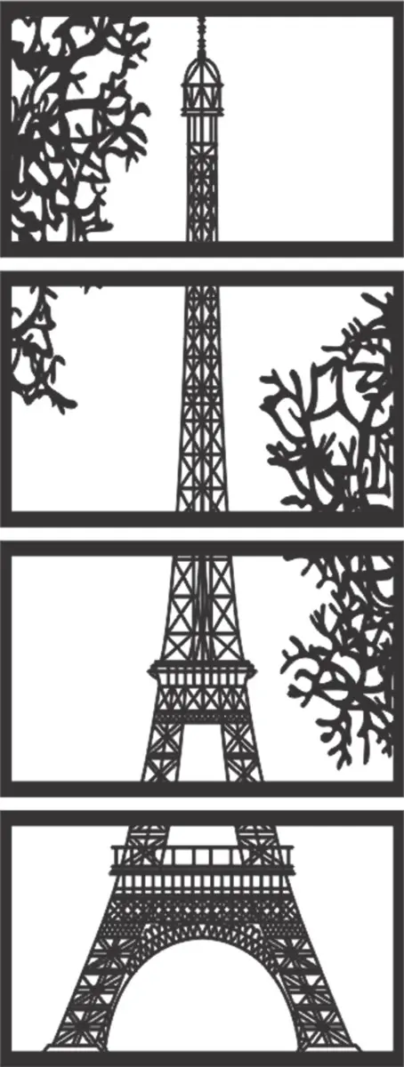 Quadro decorativo MDF Torre Eiffel preto semi brilho 1 und