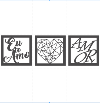 kit Quadro decorativo MDF Eu te Amo preto semi brliho 3 und