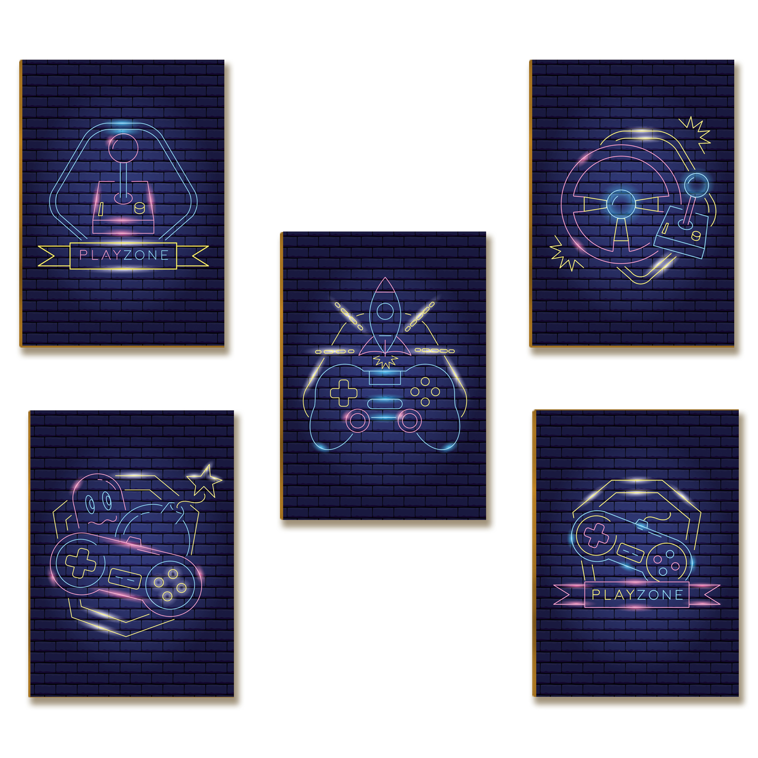 Kit 5 Placas MDF Gamer Setup Cyber Punk Parede Moderna A4